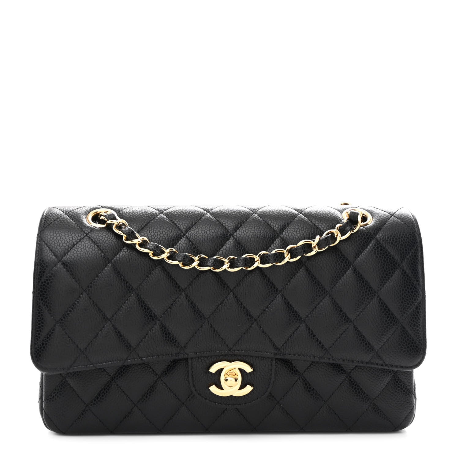 Caviar Quilted Medium Double Flap Black