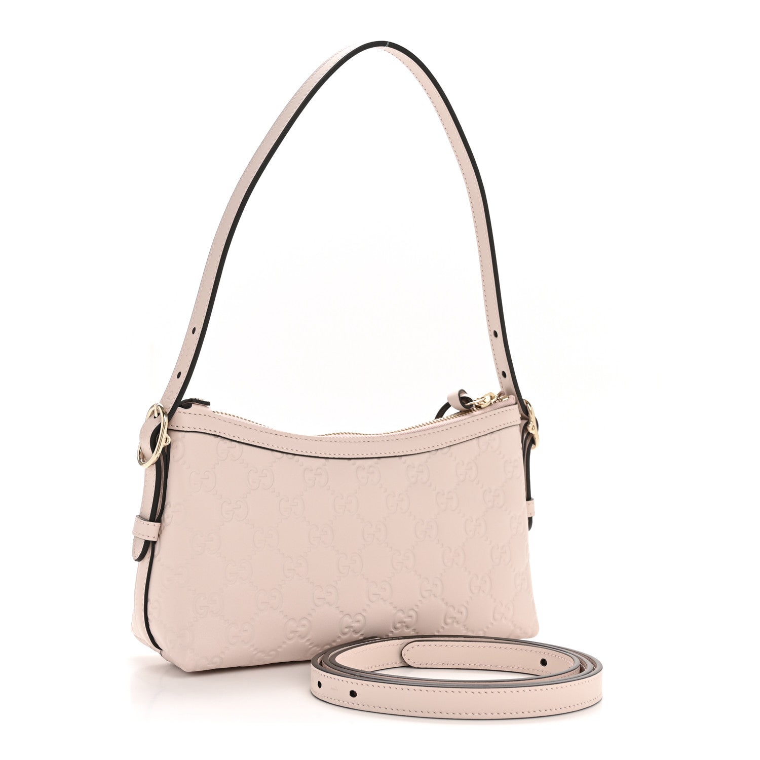 GG Calfskin Embossed Emblem Small Shoulder Bag Pink