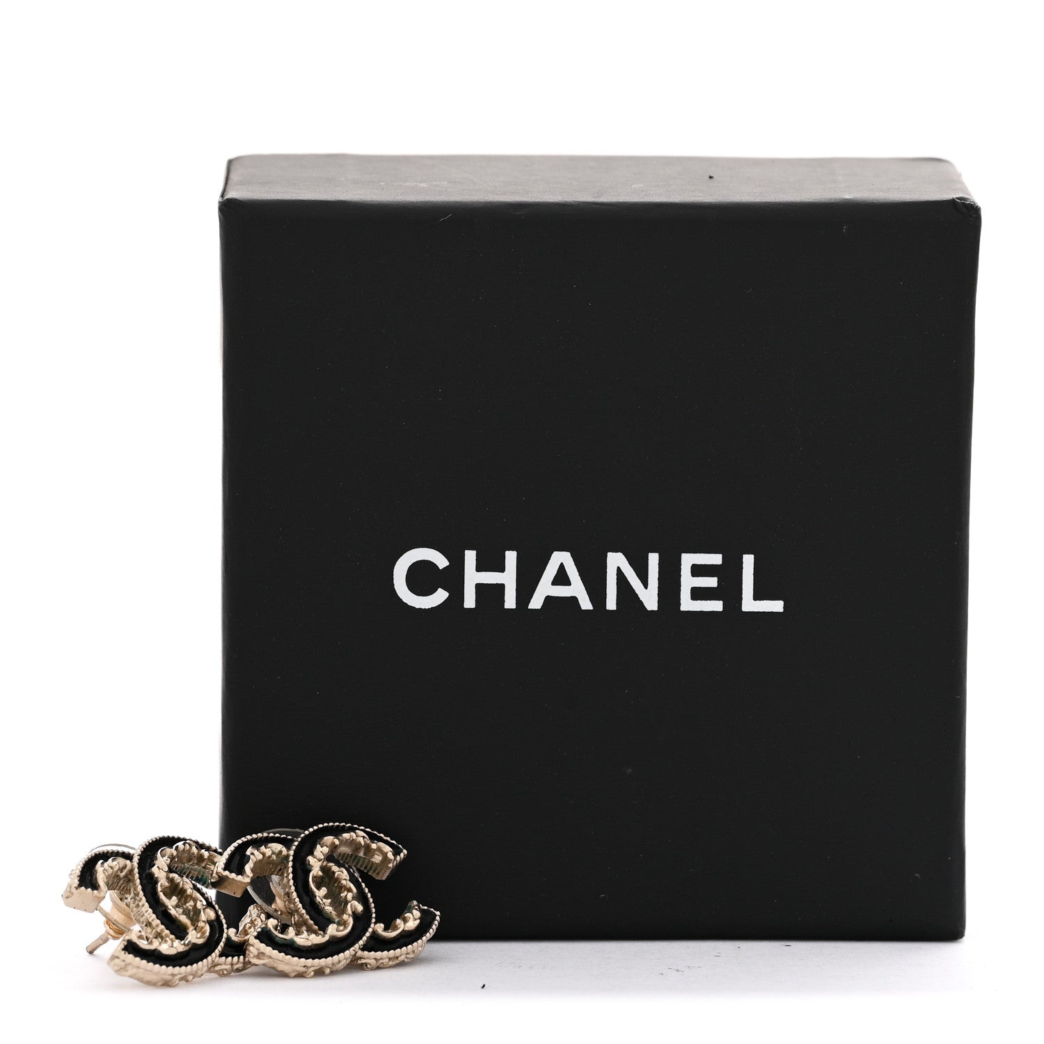 Enamel CC Baroque Earrings Black Gold