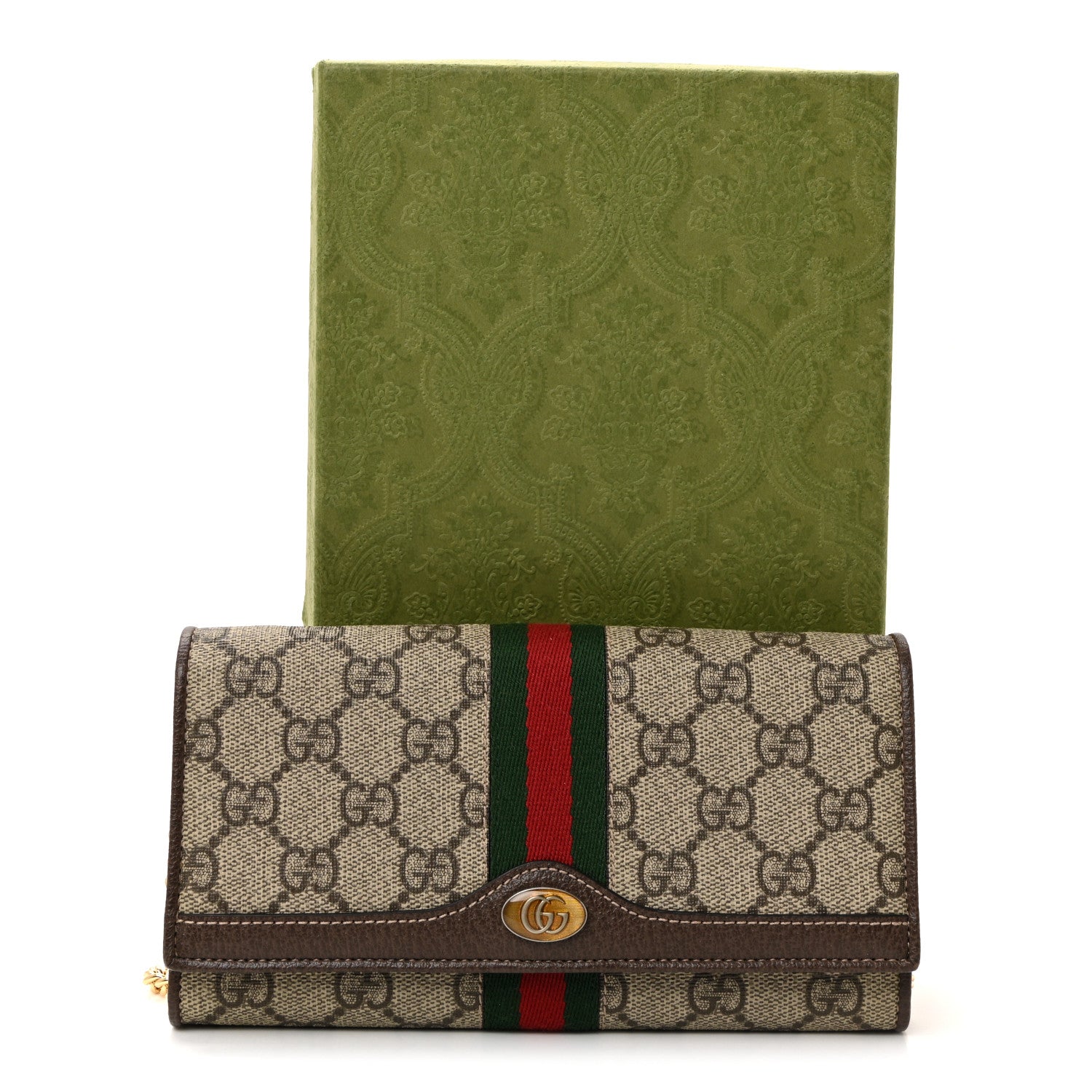 GG Supreme Monogram Web Ophidia Wallet On Chain Brown