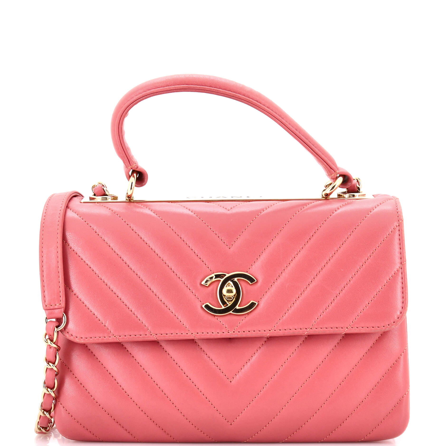 Trendy CC Top Handle Bag Chevron Lambskin Small