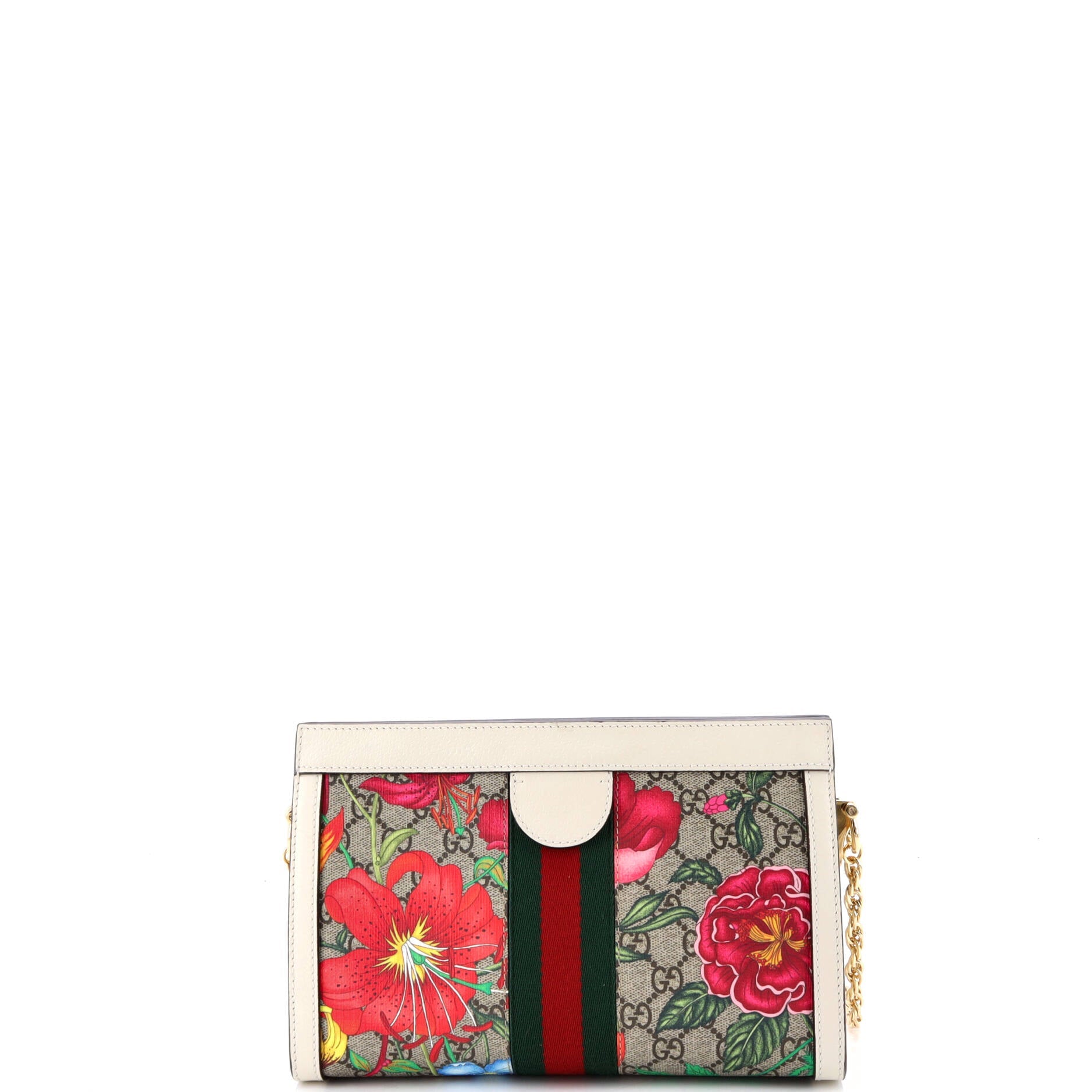 Ophidia Chain Shoulder Bag Flora GG Coated Canvas Small