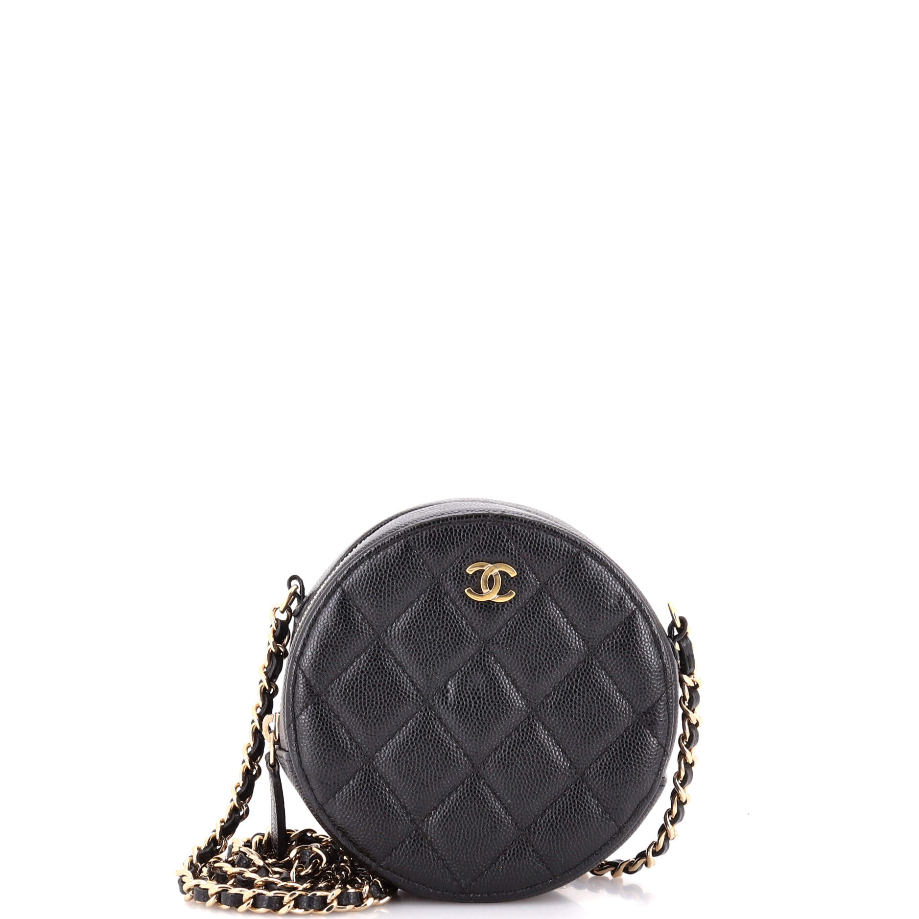 Round Clutch with Chain Quilted Caviar Mini