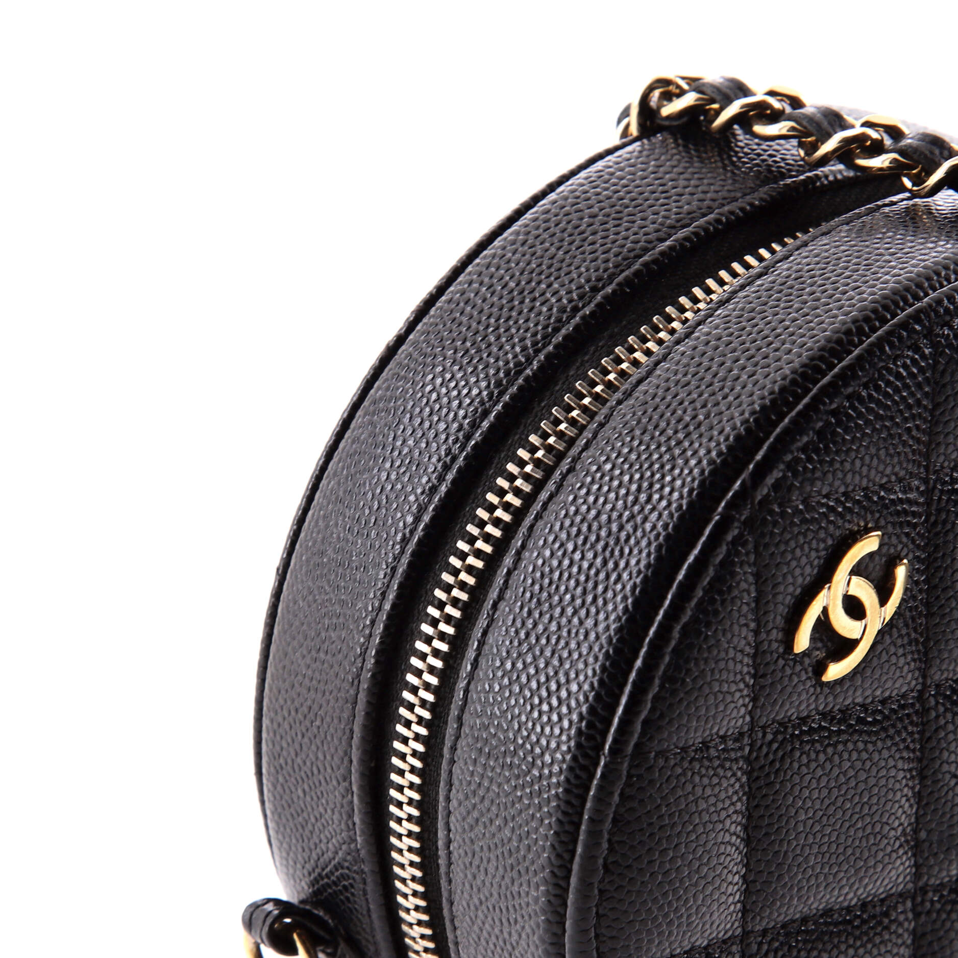 Round Clutch with Chain Quilted Caviar Mini