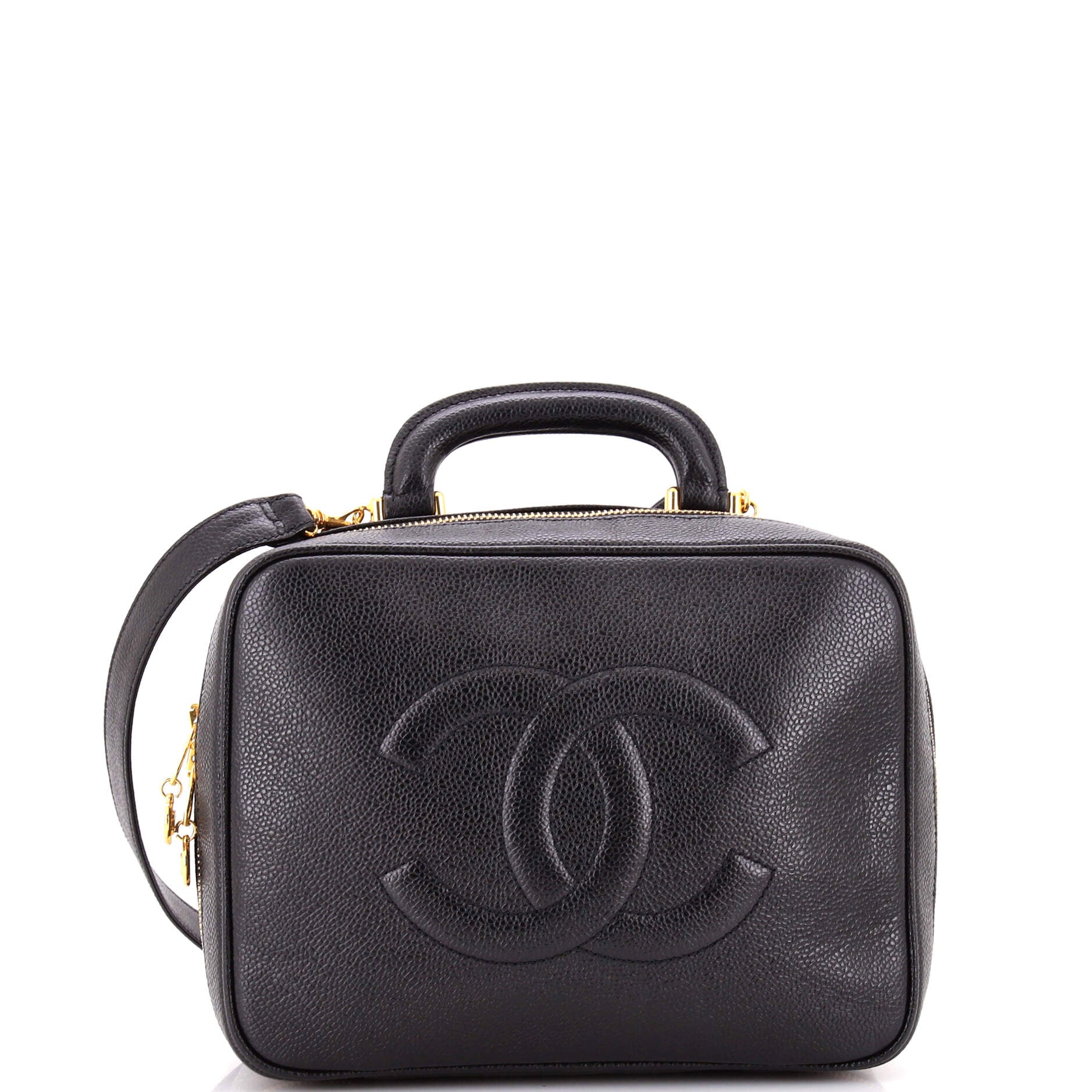 Vintage Timeless Zip Around Vanity Case Caviar Small