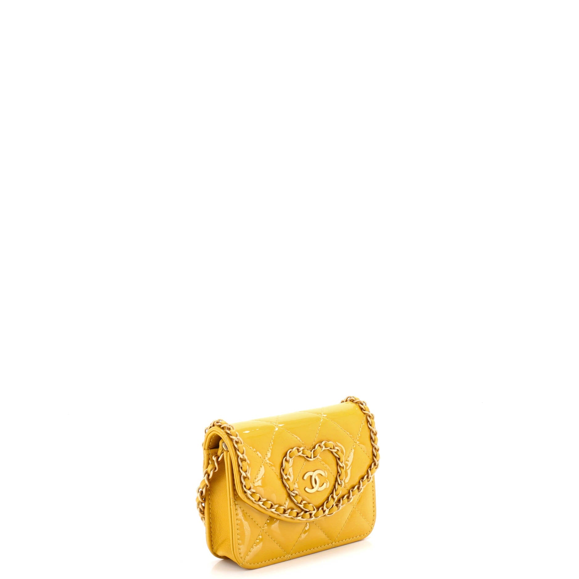 Heart Chain Flap Bag Quilted Patent Mini