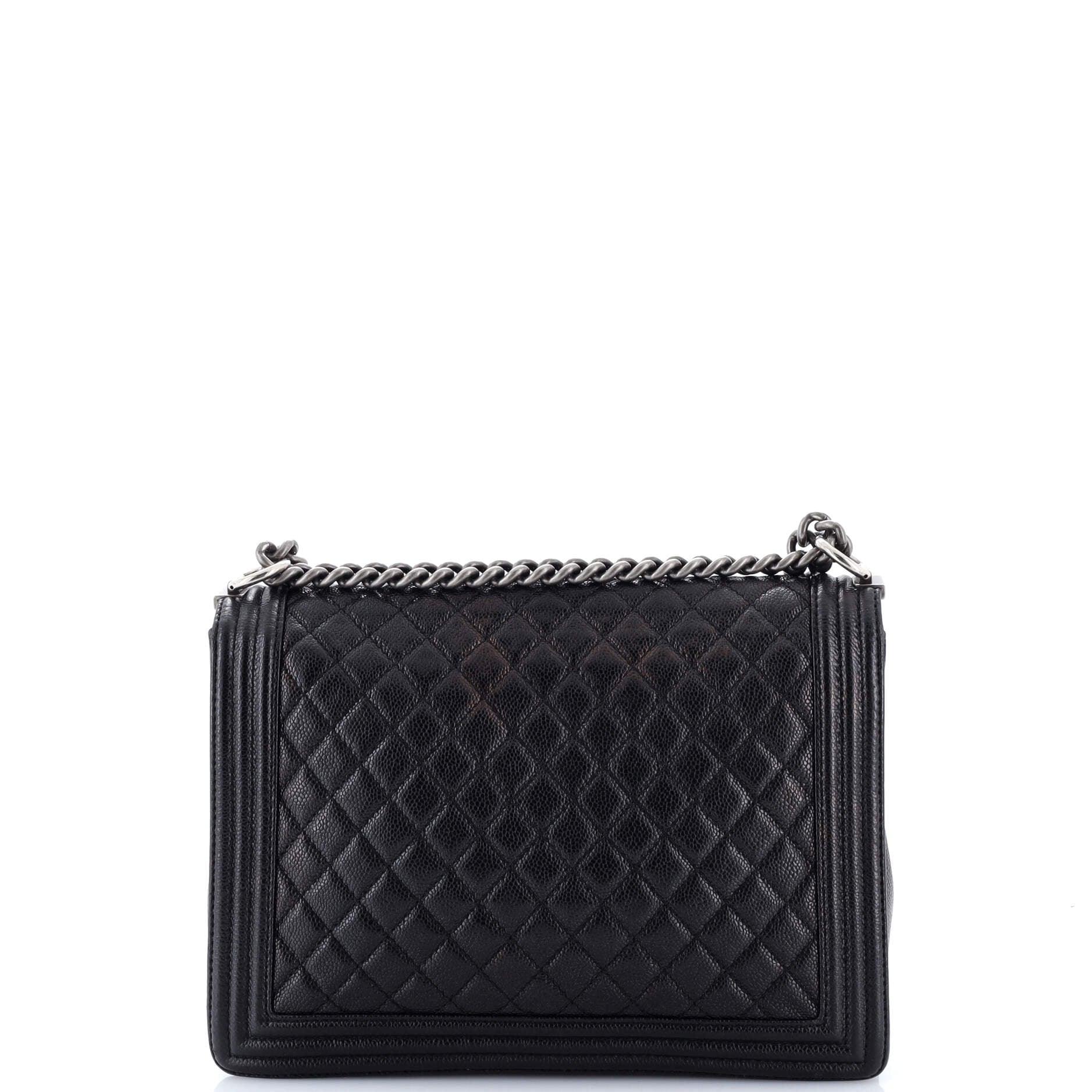 Boy Flap Bag Quilted Caviar Large