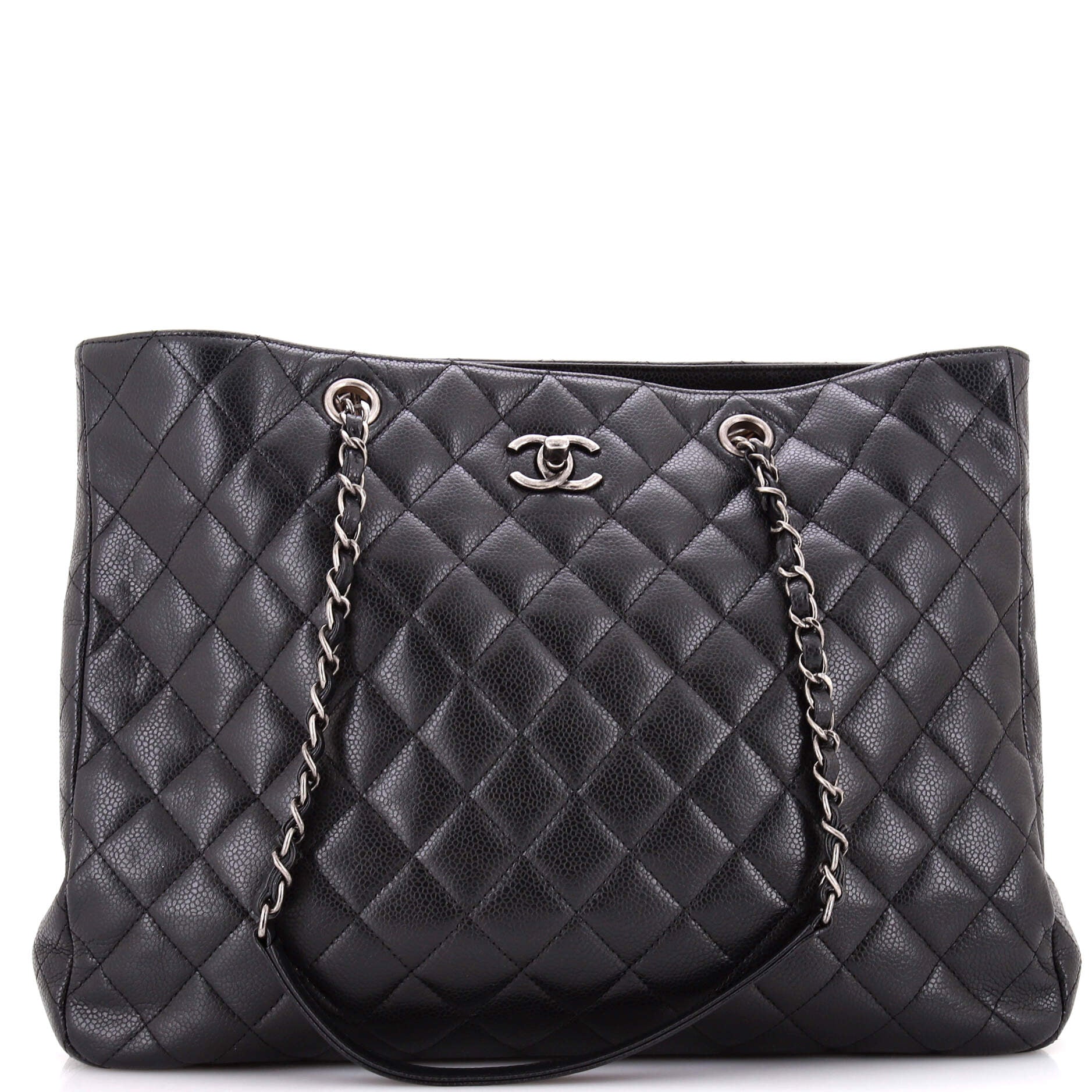 Classic CC Shopping Tote Quilted Caviar Large
