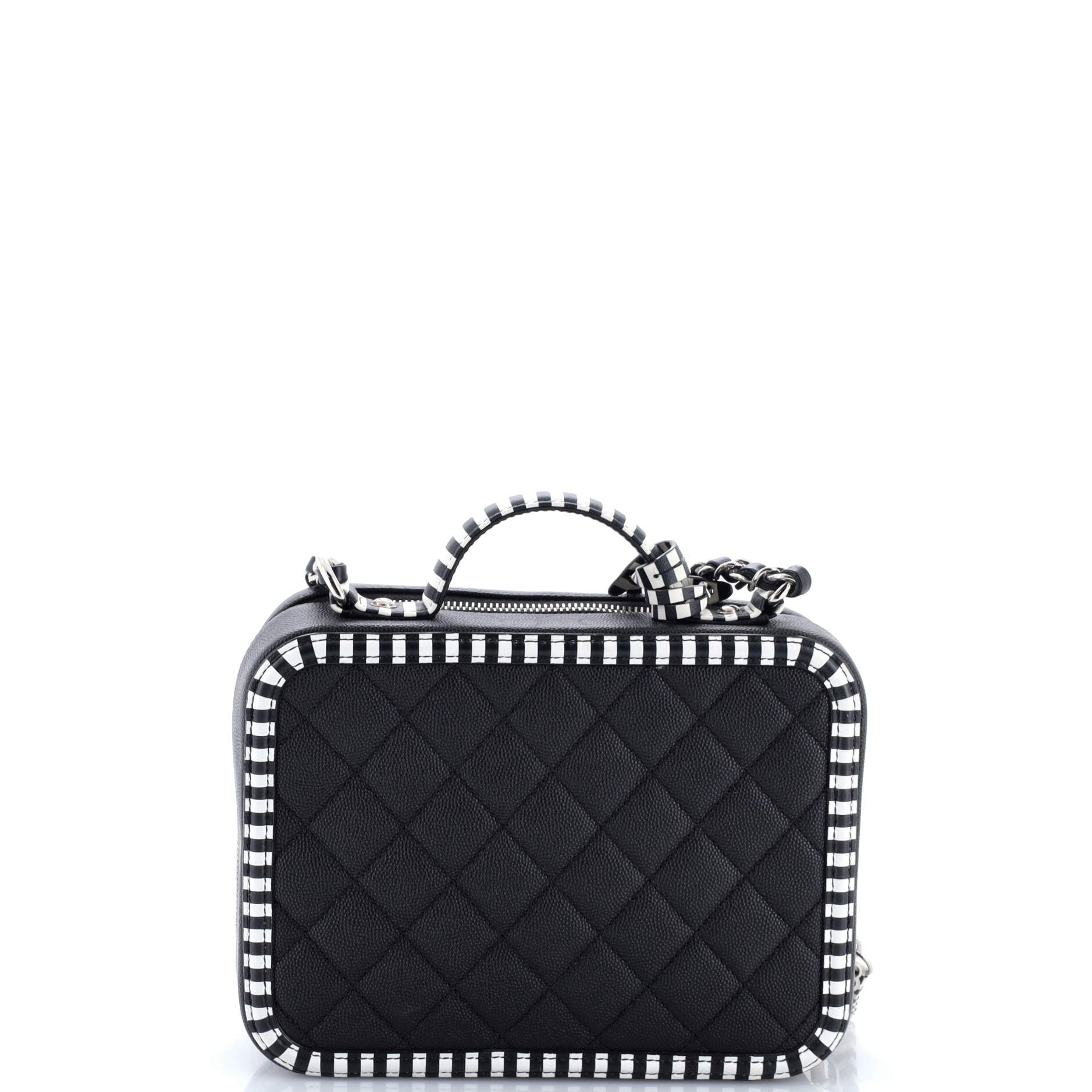 Filigree Vanity Case Quilted Caviar with Striped Leather Large
