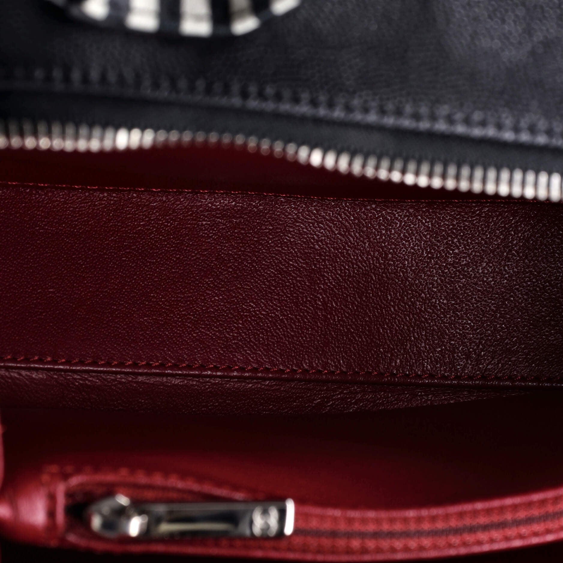 Filigree Vanity Case Quilted Caviar with Striped Leather Large