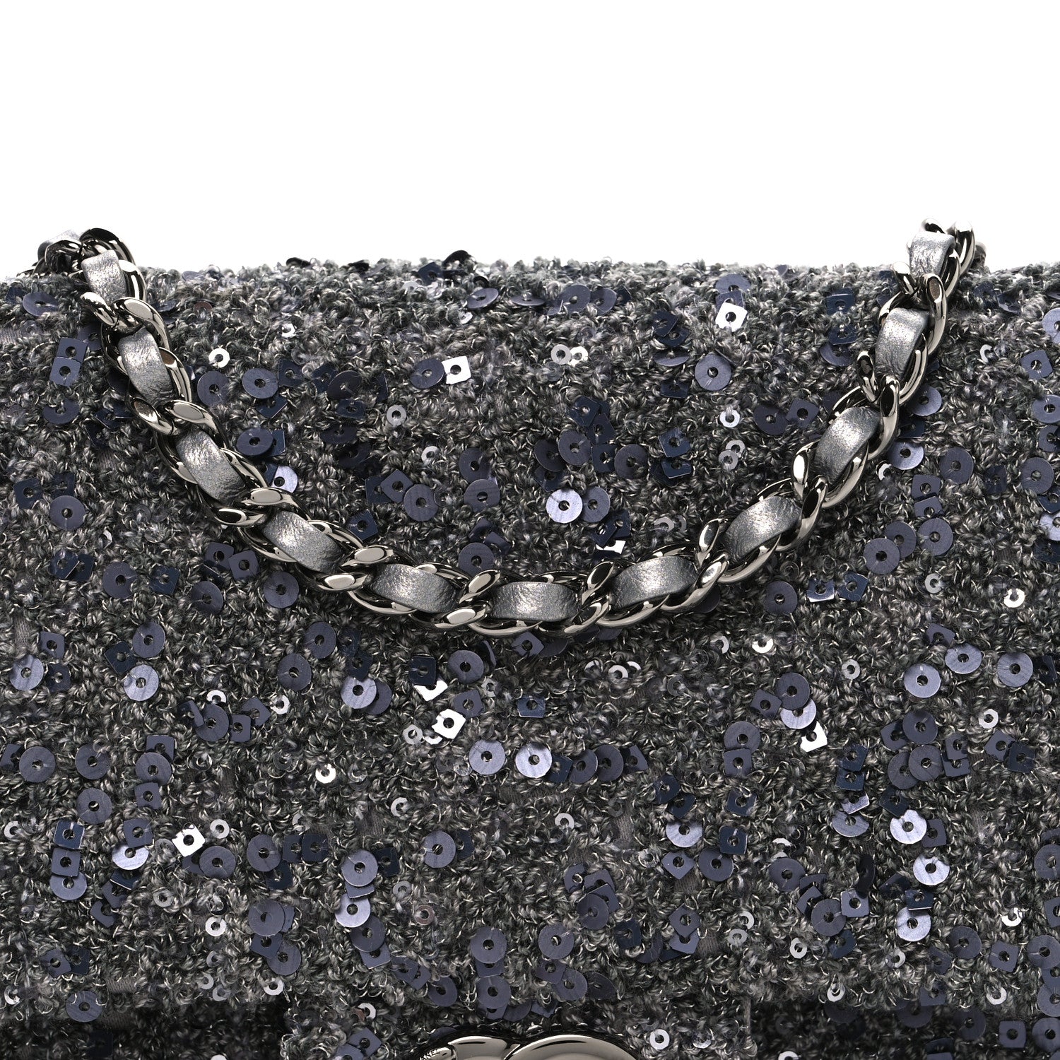 Sequin Quilted Small Single Flap Grey Dark Grey
