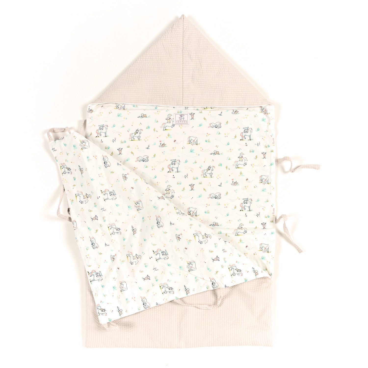Cotton Poplin Embroidered Cabriole Baby Bunting Blanket Blanc Creme