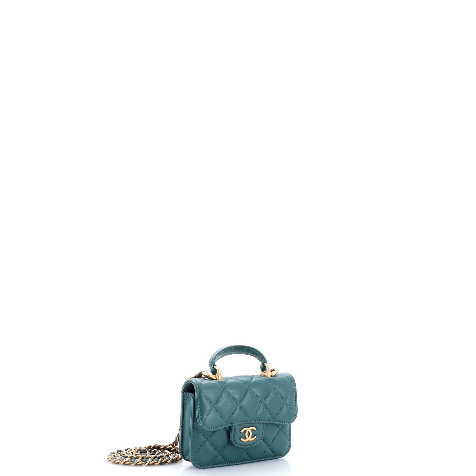 Top Handle Flap Coin Purse with Chain Quilted Lambskin
