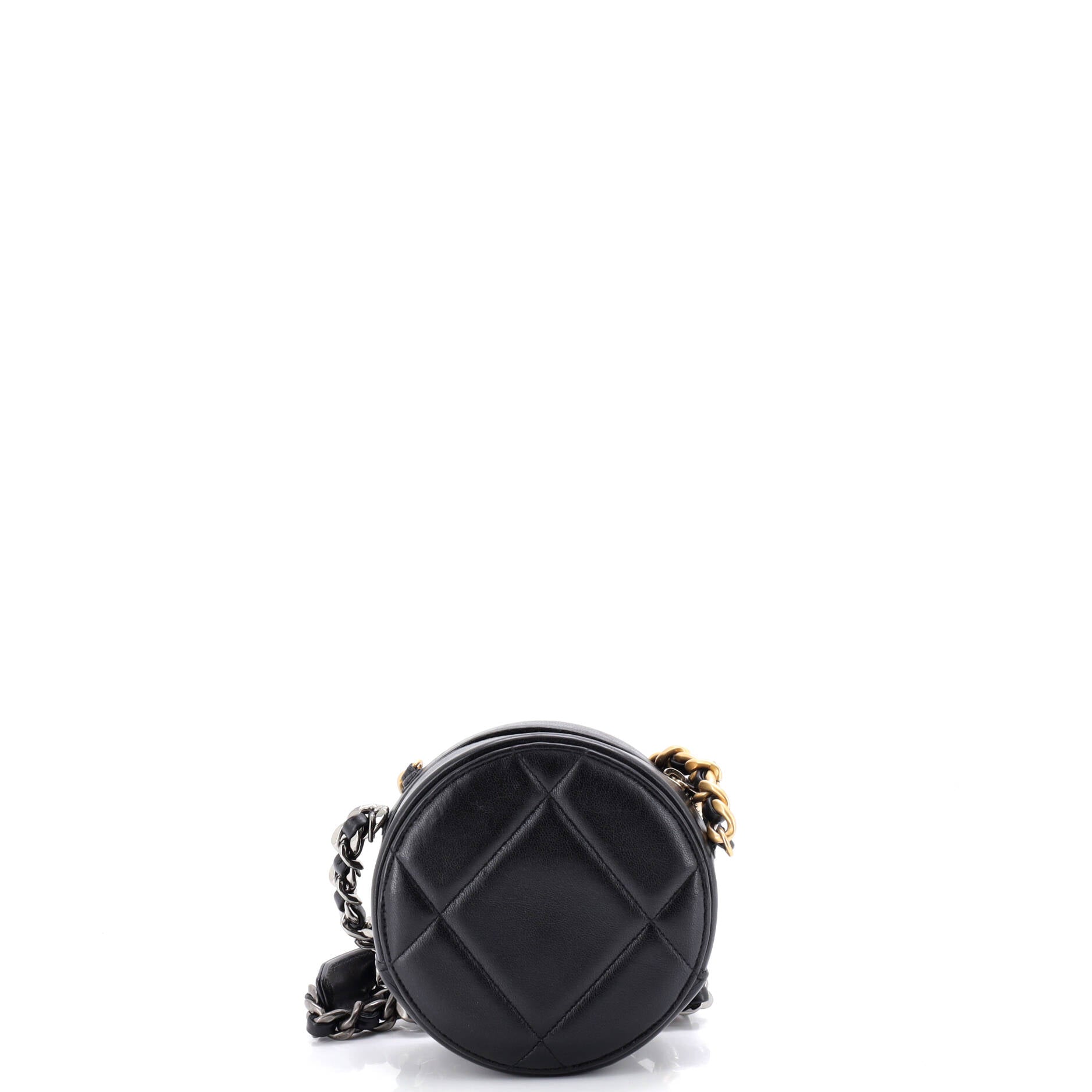 19 Round Clutch with Chain Quilted Leather