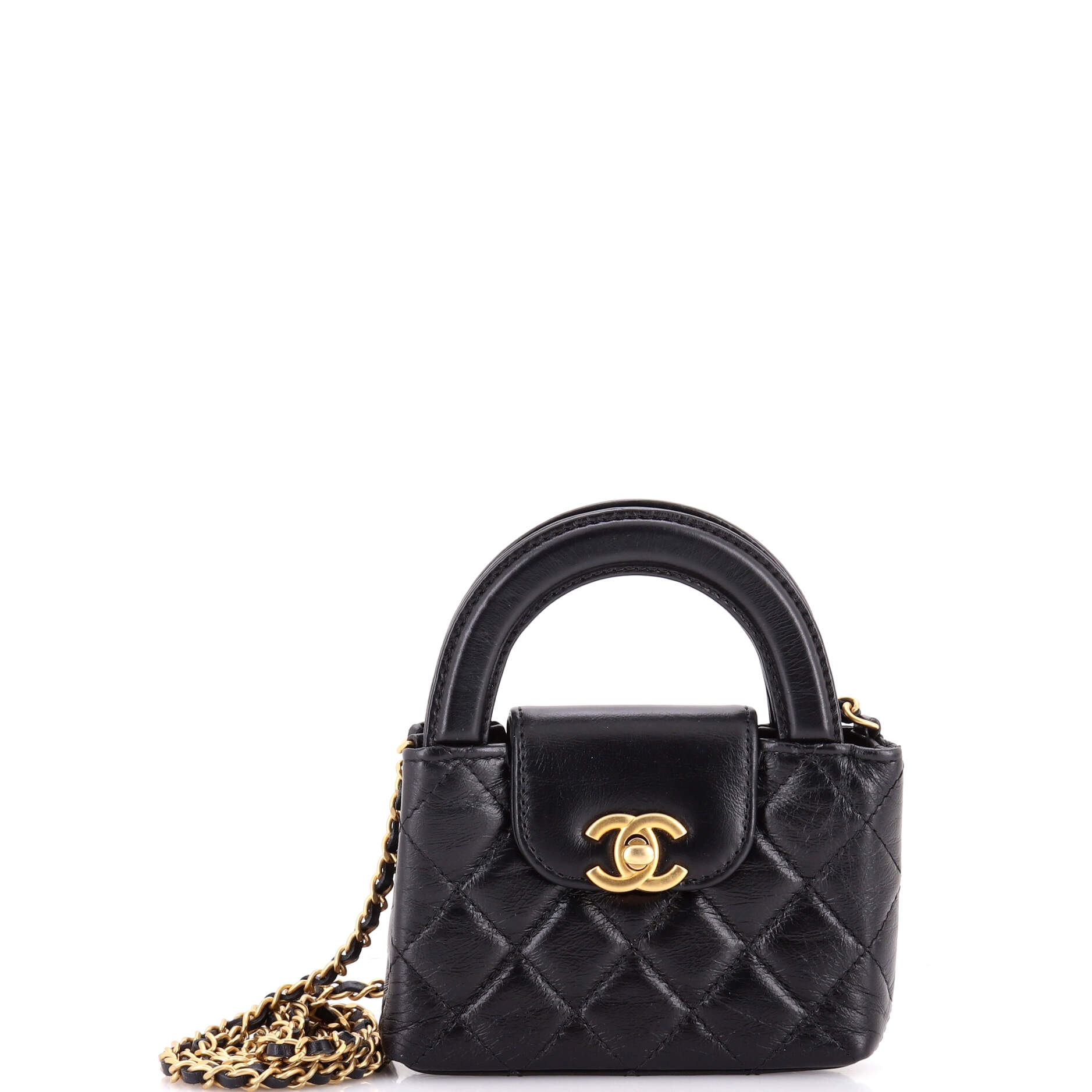 Kelly Top Handle Shopping Bag Quilted Shiny Aged Calfskin Nano