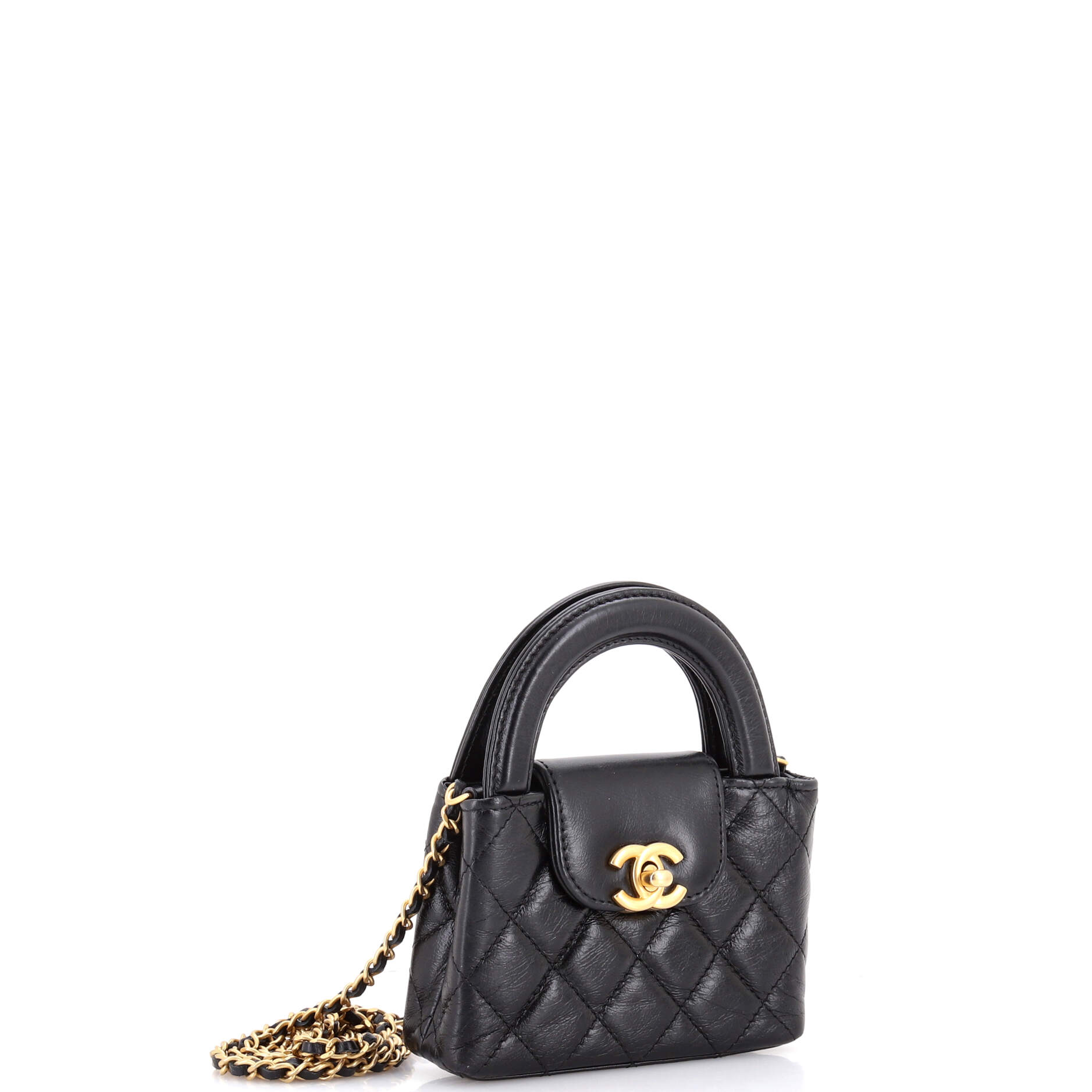 Kelly Top Handle Shopping Bag Quilted Shiny Aged Calfskin Nano