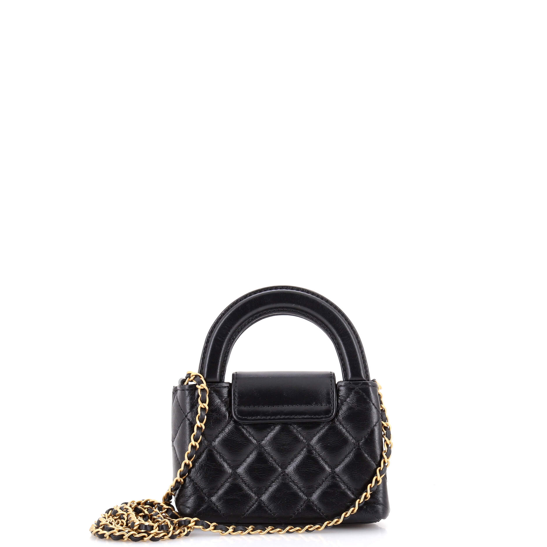 Kelly Top Handle Shopping Bag Quilted Shiny Aged Calfskin Nano