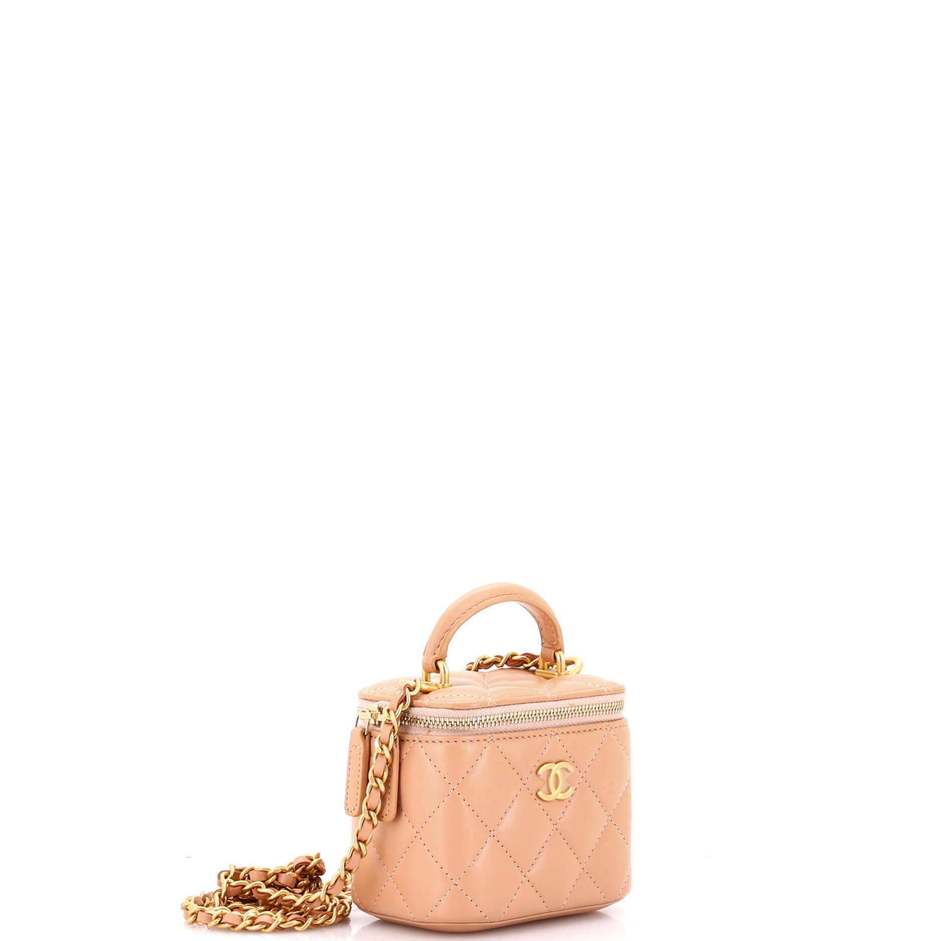 Classic Top Handle Vanity Case with Chain Quilted Lambskin Mini