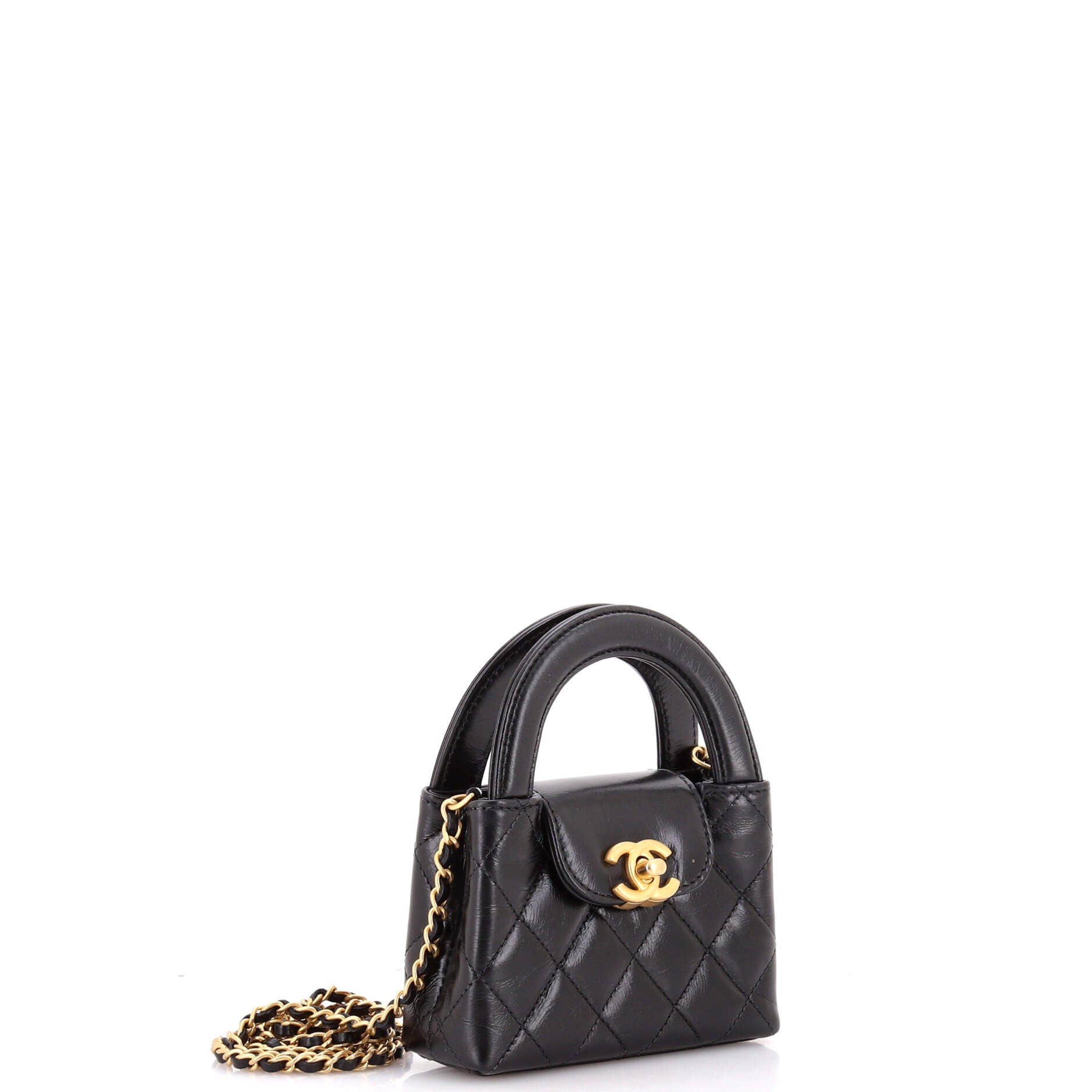 Kelly Top Handle Shopping Bag Quilted Shiny Aged Calfskin Nano