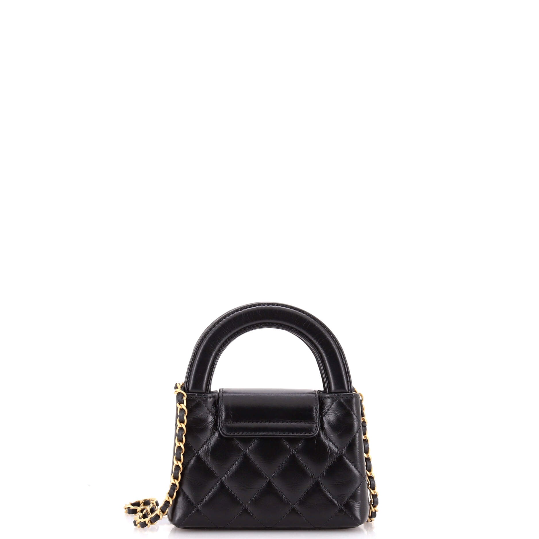 Kelly Top Handle Shopping Bag Quilted Shiny Aged Calfskin Nano