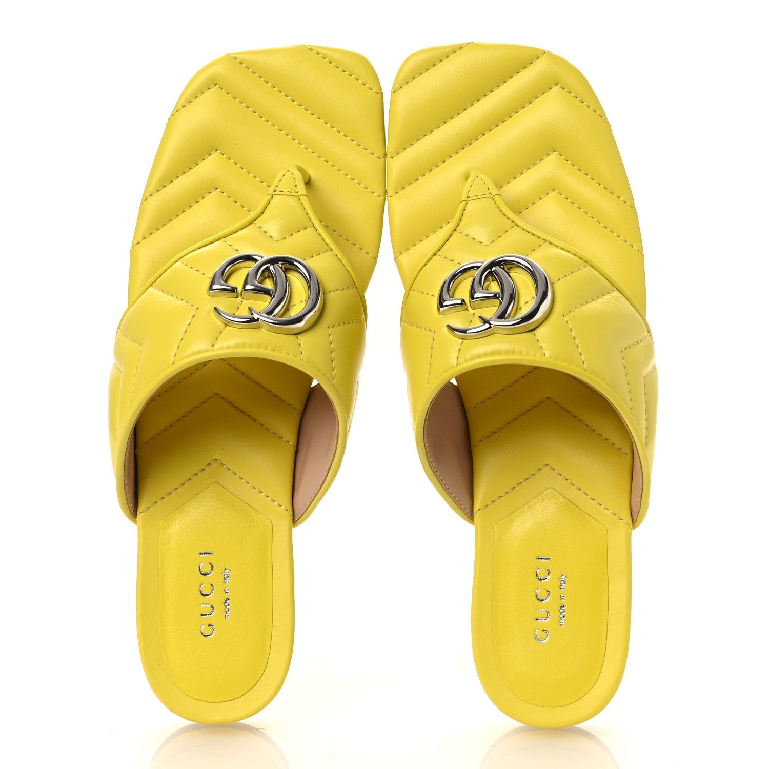Nappa Charlotte Double G Marmont Thong Sandals 37.5 Acid Lime