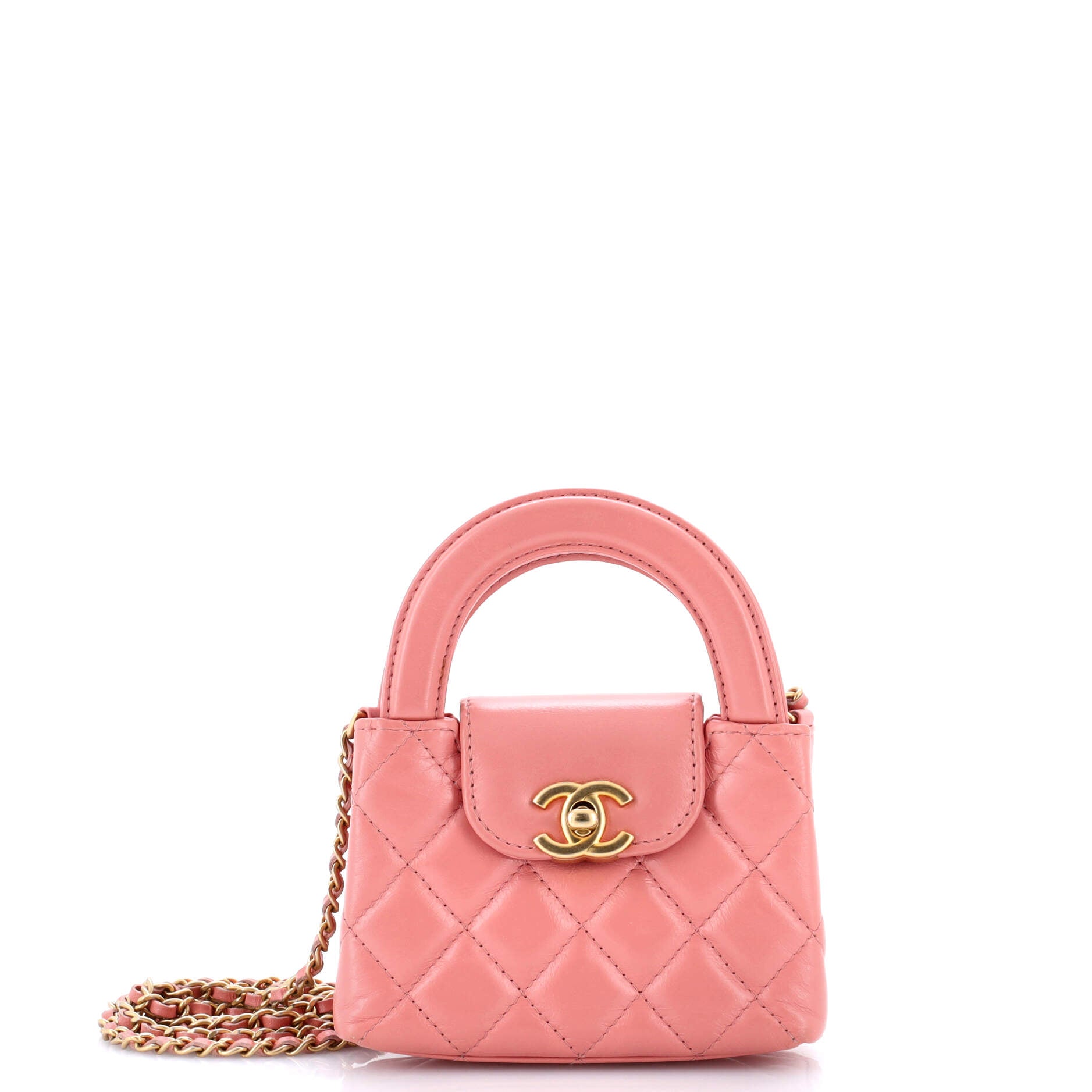 Kelly Top Handle Shopping Bag Quilted Shiny Aged Calfskin Nano
