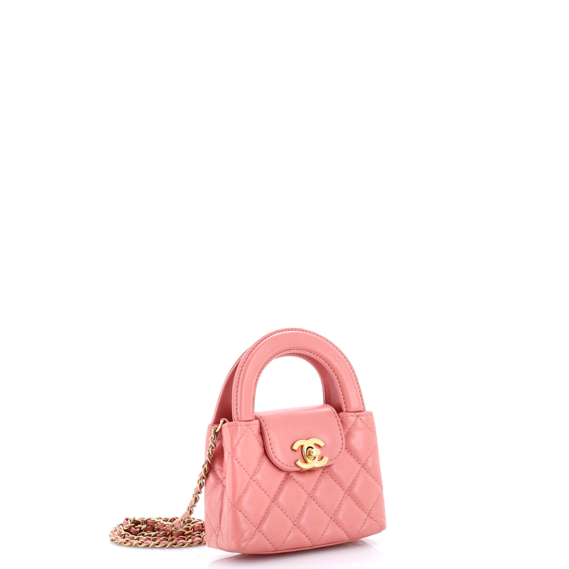 Kelly Top Handle Shopping Bag Quilted Shiny Aged Calfskin Nano