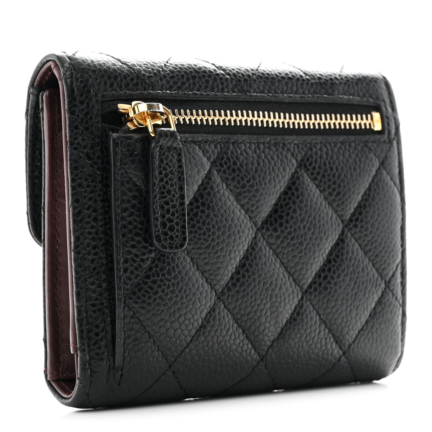 Caviar Quilted Compact Flap Wallet Black