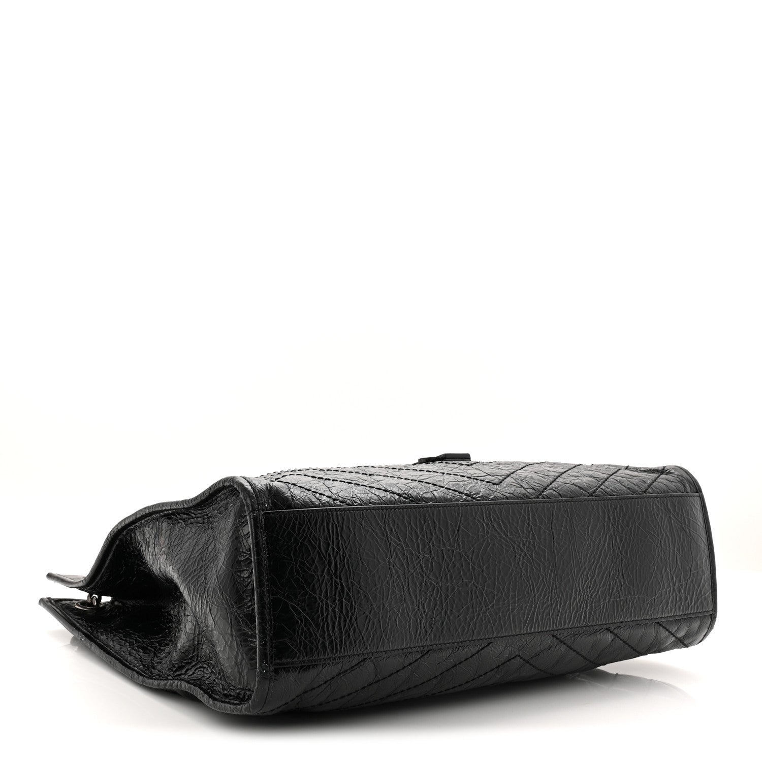 Crinkled Calfskin Matelasse Monogram Large Niki Shopper Tote  Black