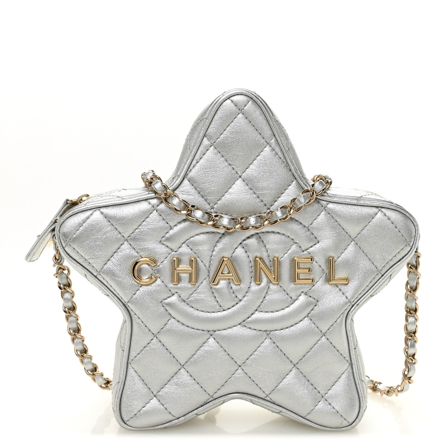 Metallic Lambskin Walk Of Fame Bag Silver