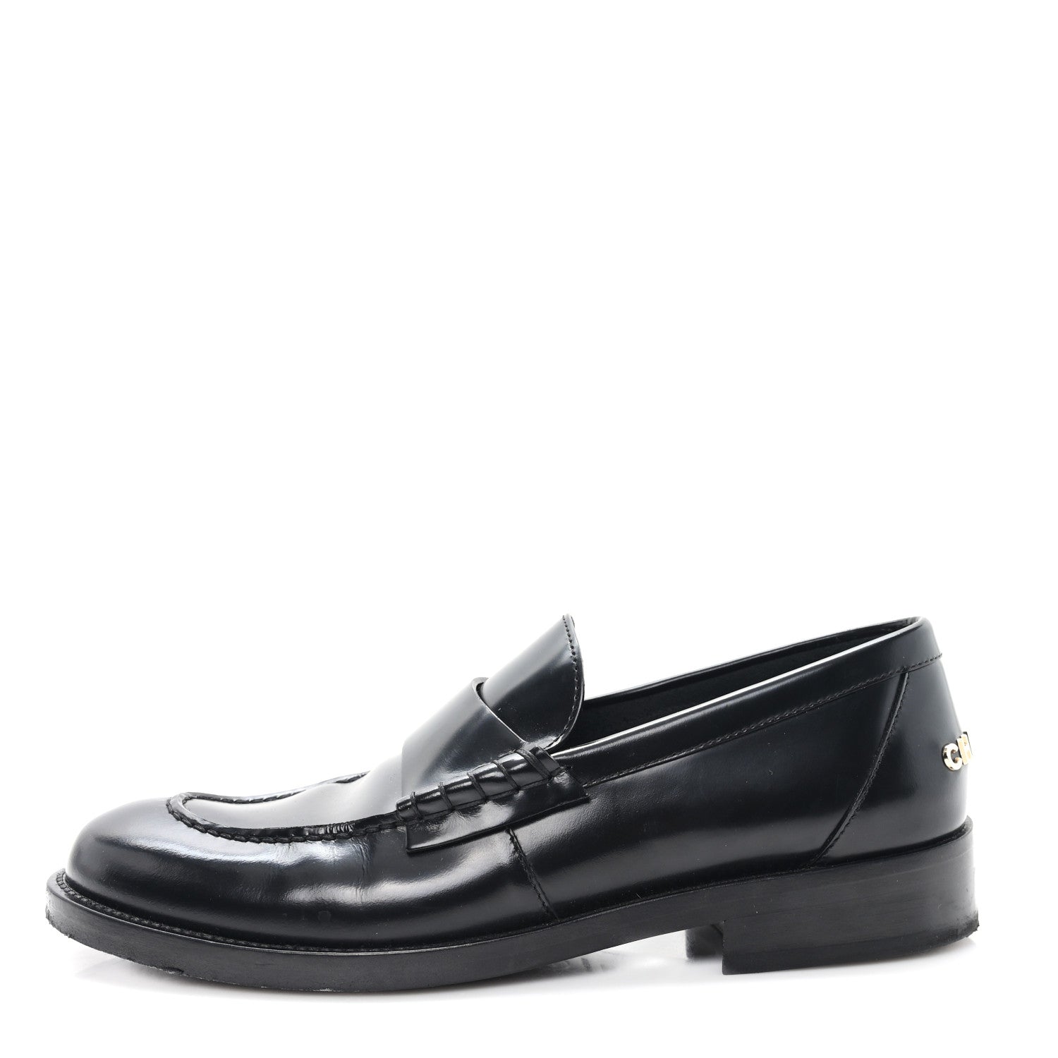 Shiny Calfskin Logo Loafers 38.5 Black