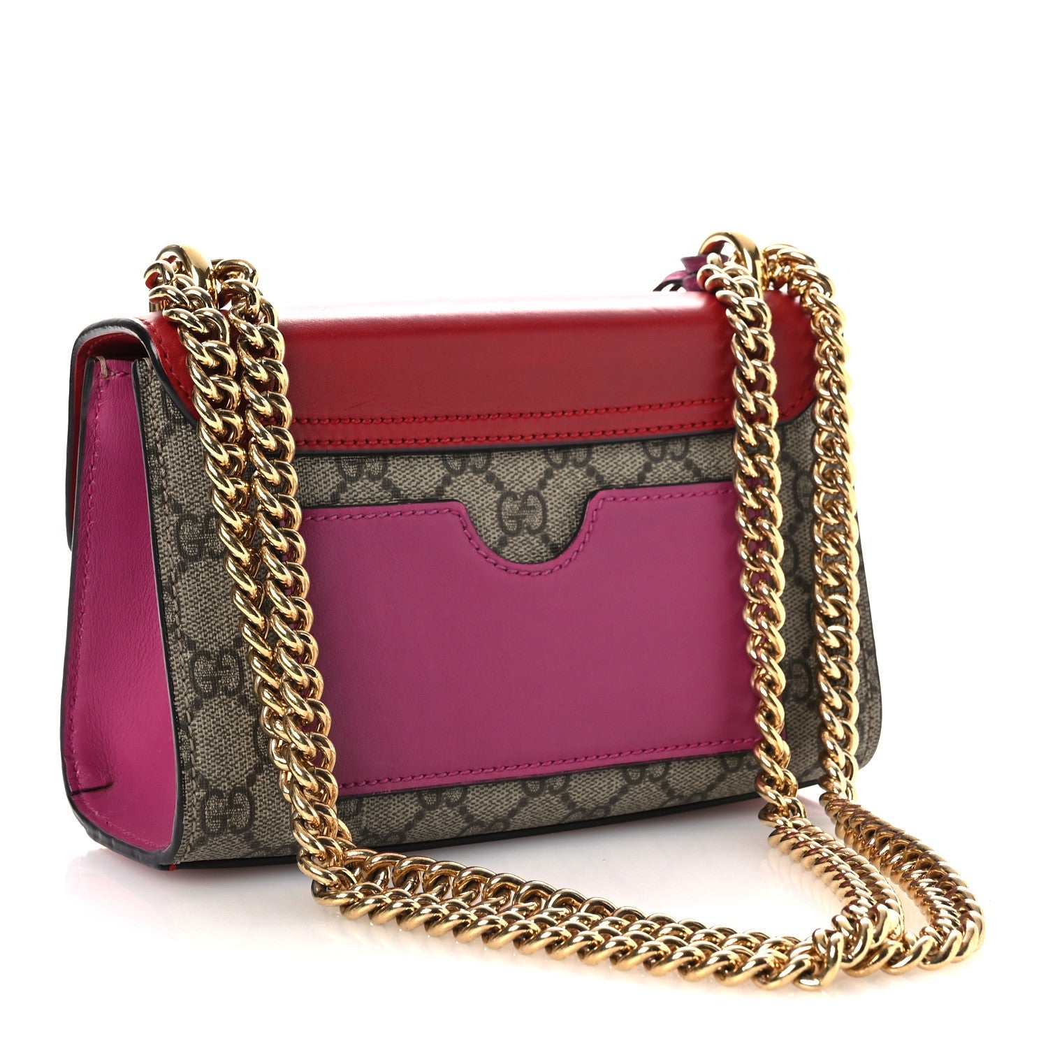 GG Supreme Monogram Calfskin Small Padlock Shoulder Bag Beige Hibiscus Red New Rosette