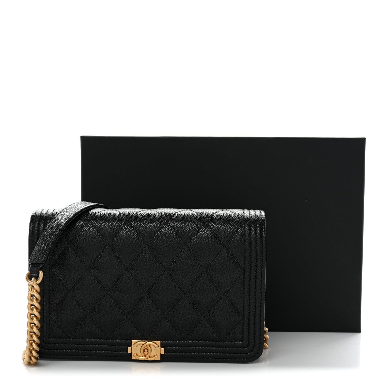 Caviar Quilted Boy Wallet On Chain WOC Black