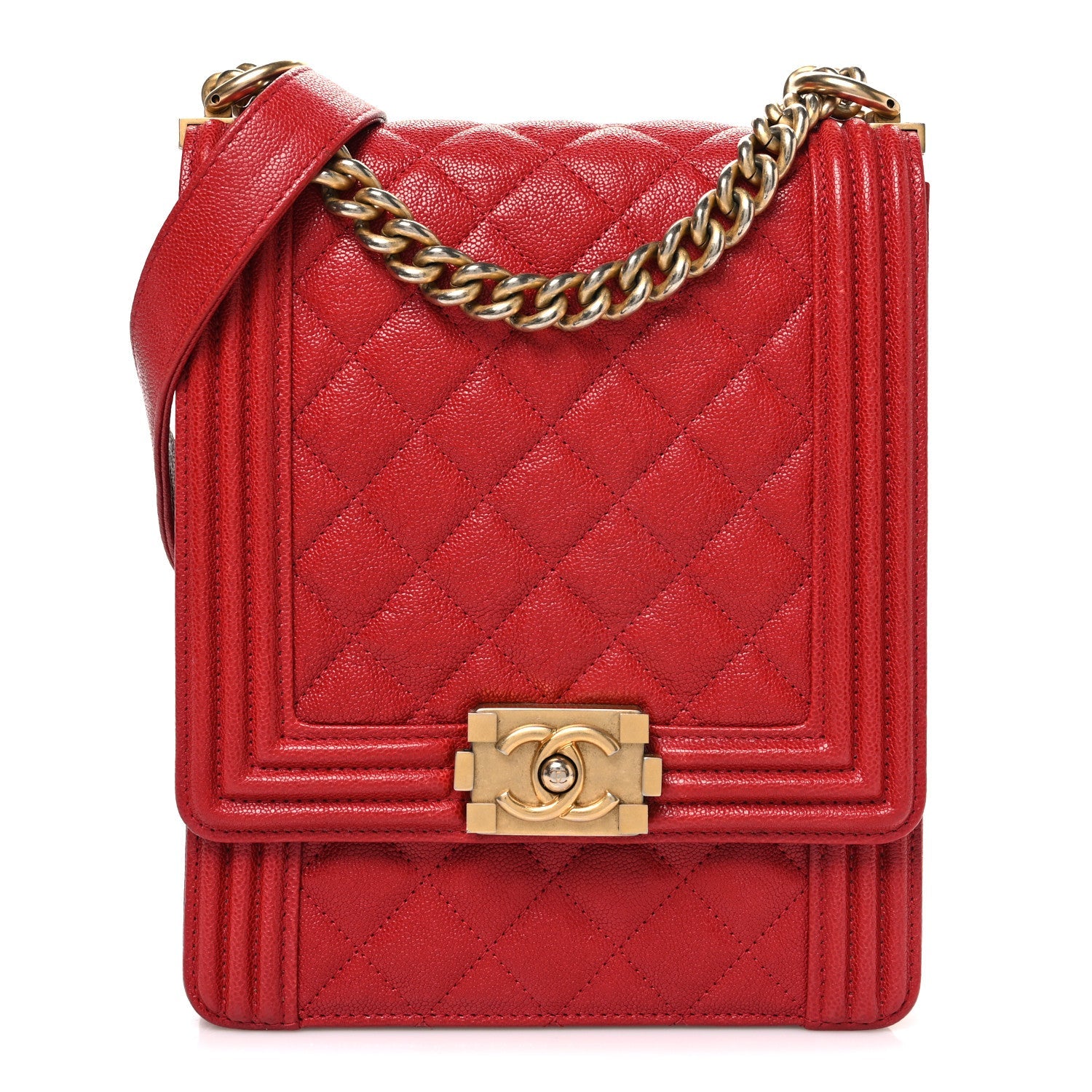 Caviar Quilted North South Boy Flap Red