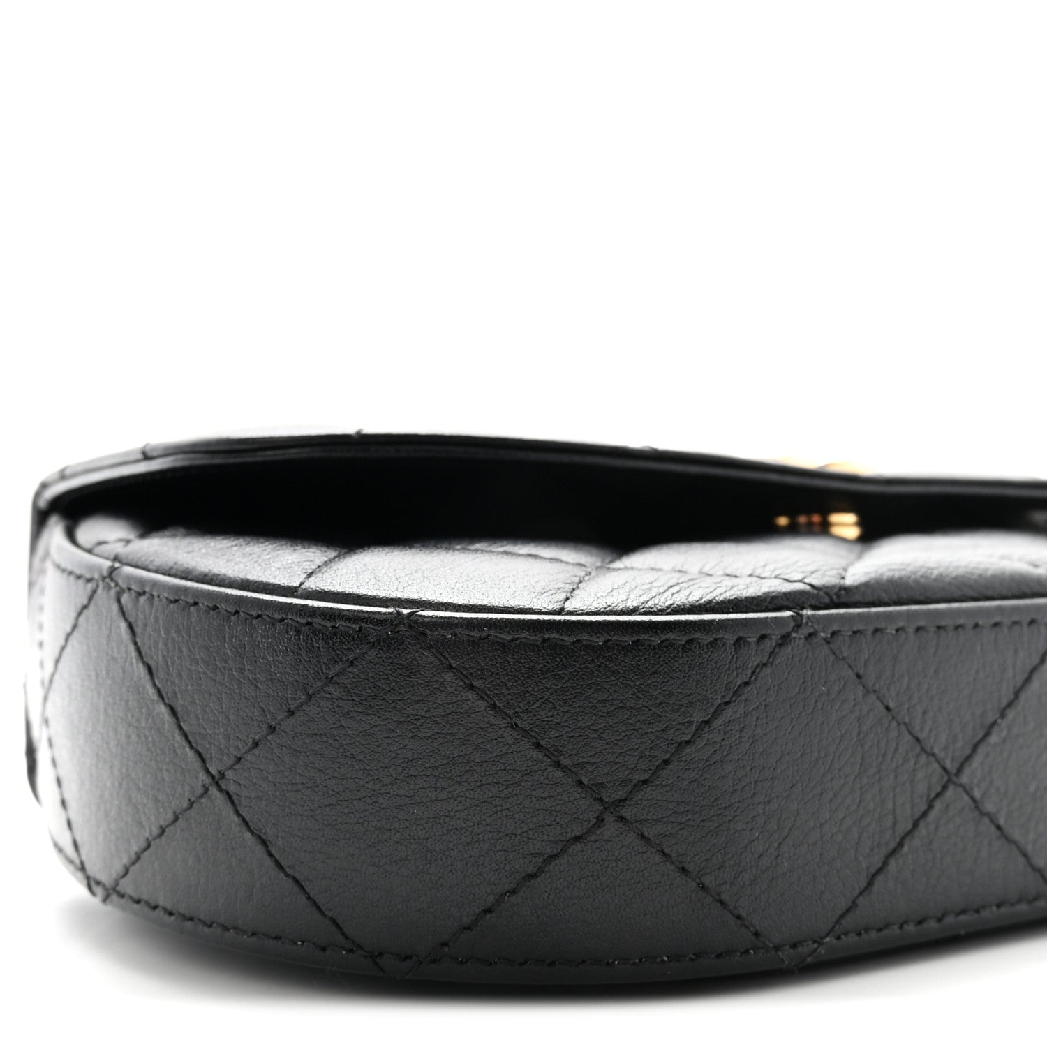 Shiny Aged Calfskin Quilted Top Handle Clutch With Chain Black