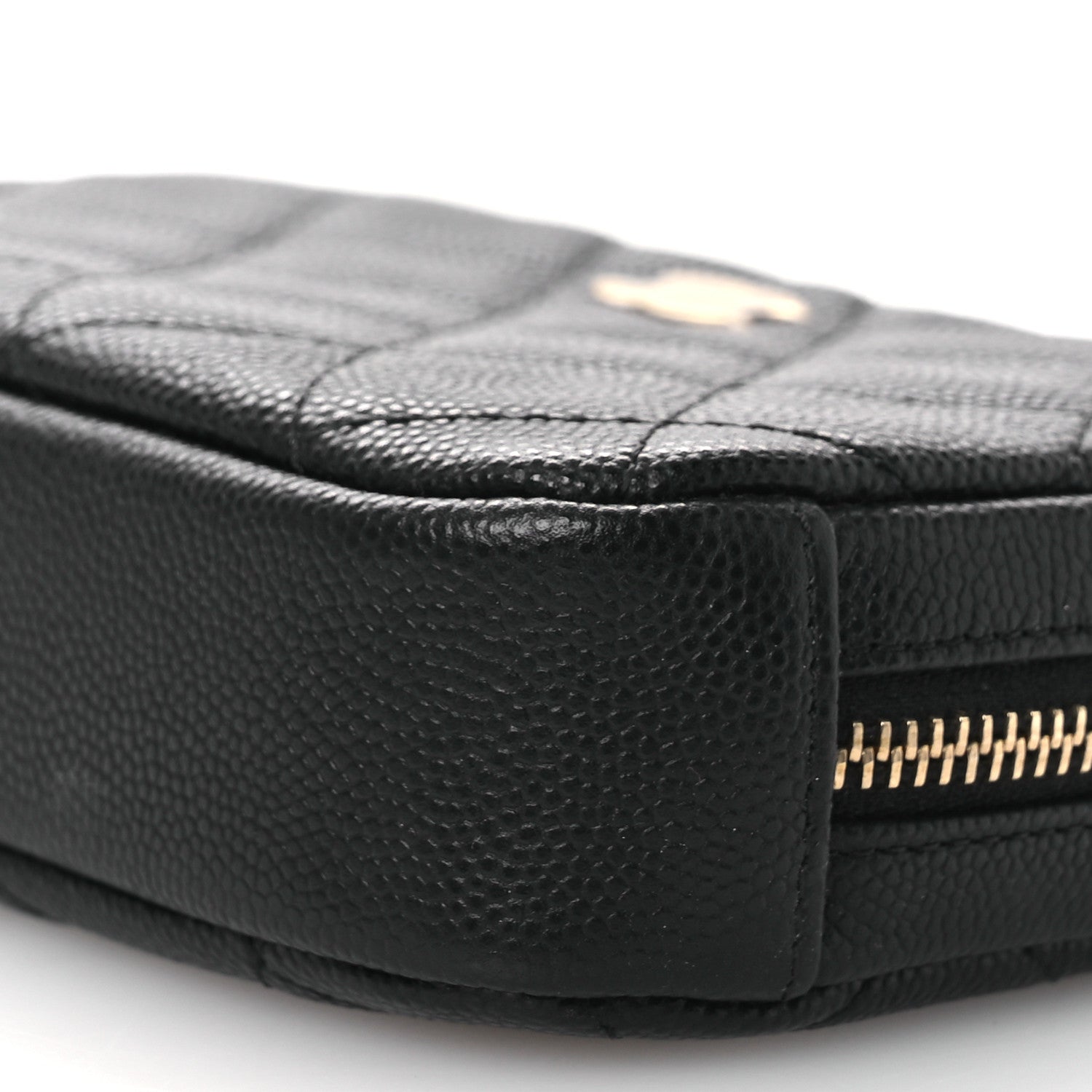 Caviar Quilted Small Curvy Pouch Cosmetic Case Black