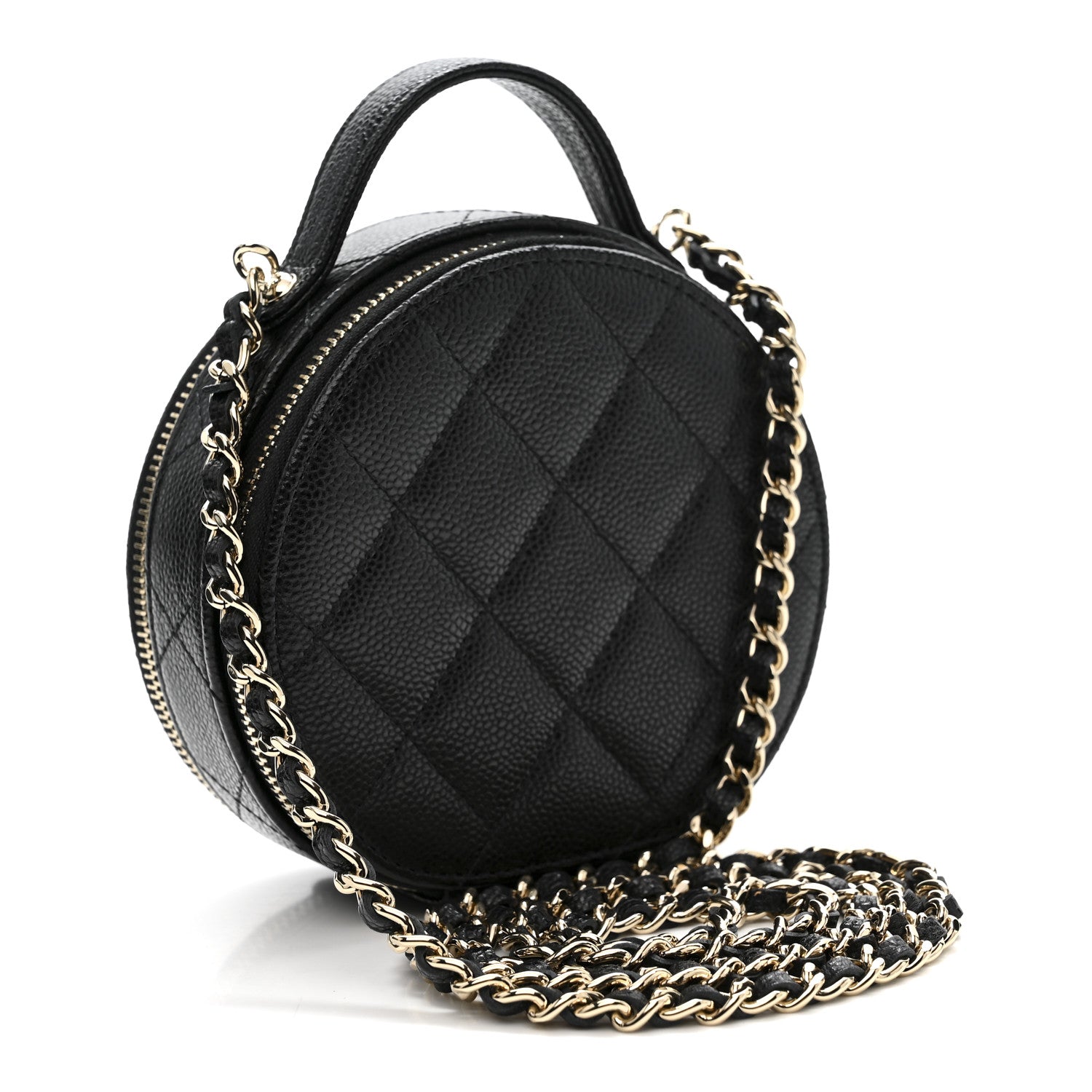 Caviar Quilted Round Handle With Care Vanity With Chain Black