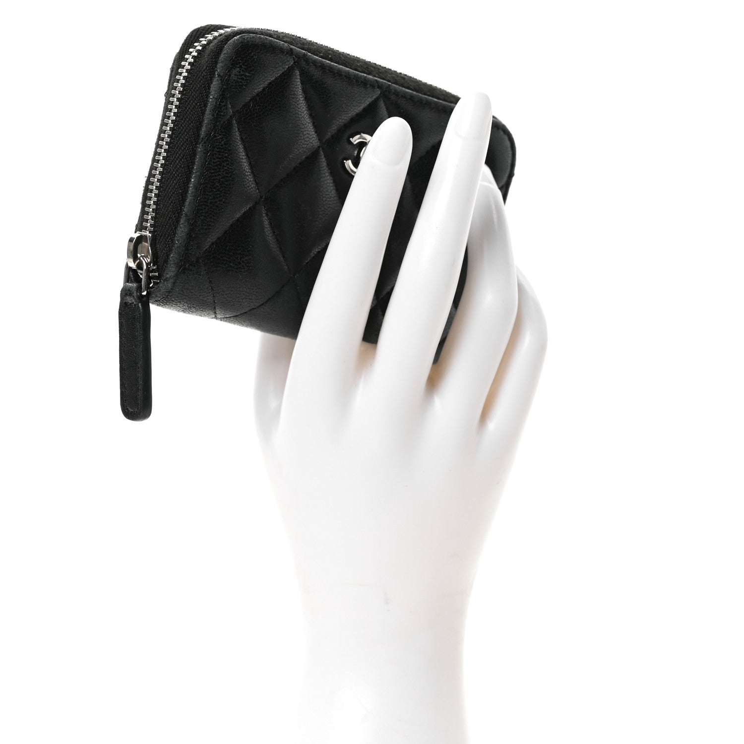 Lambskin Quilted Zip Coin Purse Black