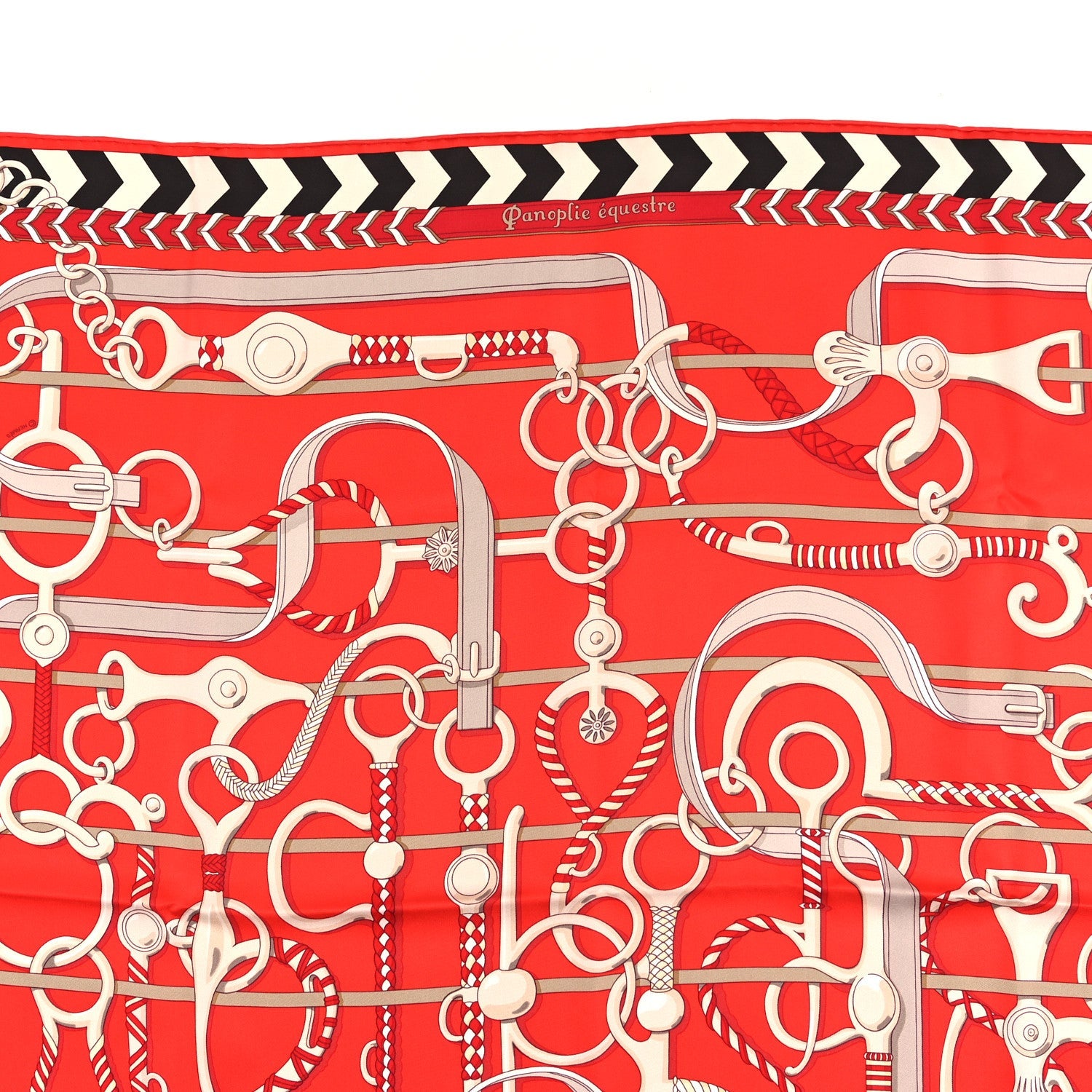 Silk Panoplie Equestre Scarf 90 Rouge Creme Ebene