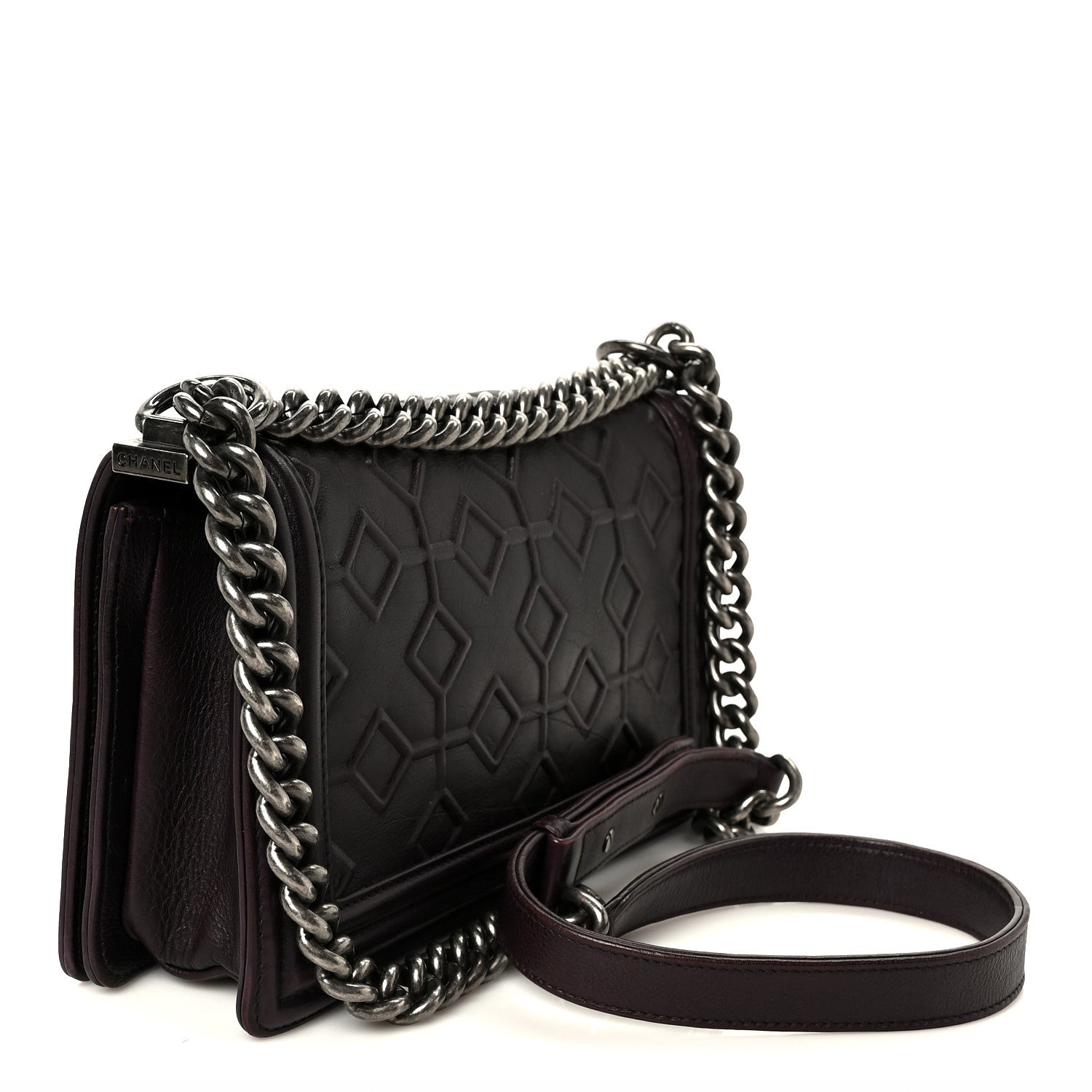 Calfskin Crystal Embossed Medium Boy Flap Plum