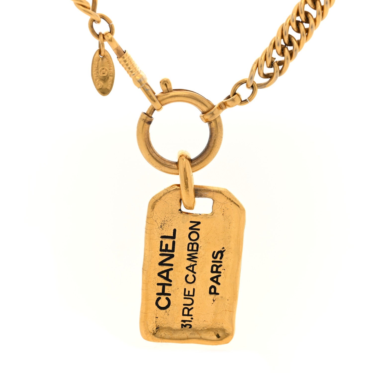 Metal ID Dog Tag Rue Cambon Necklace Gold