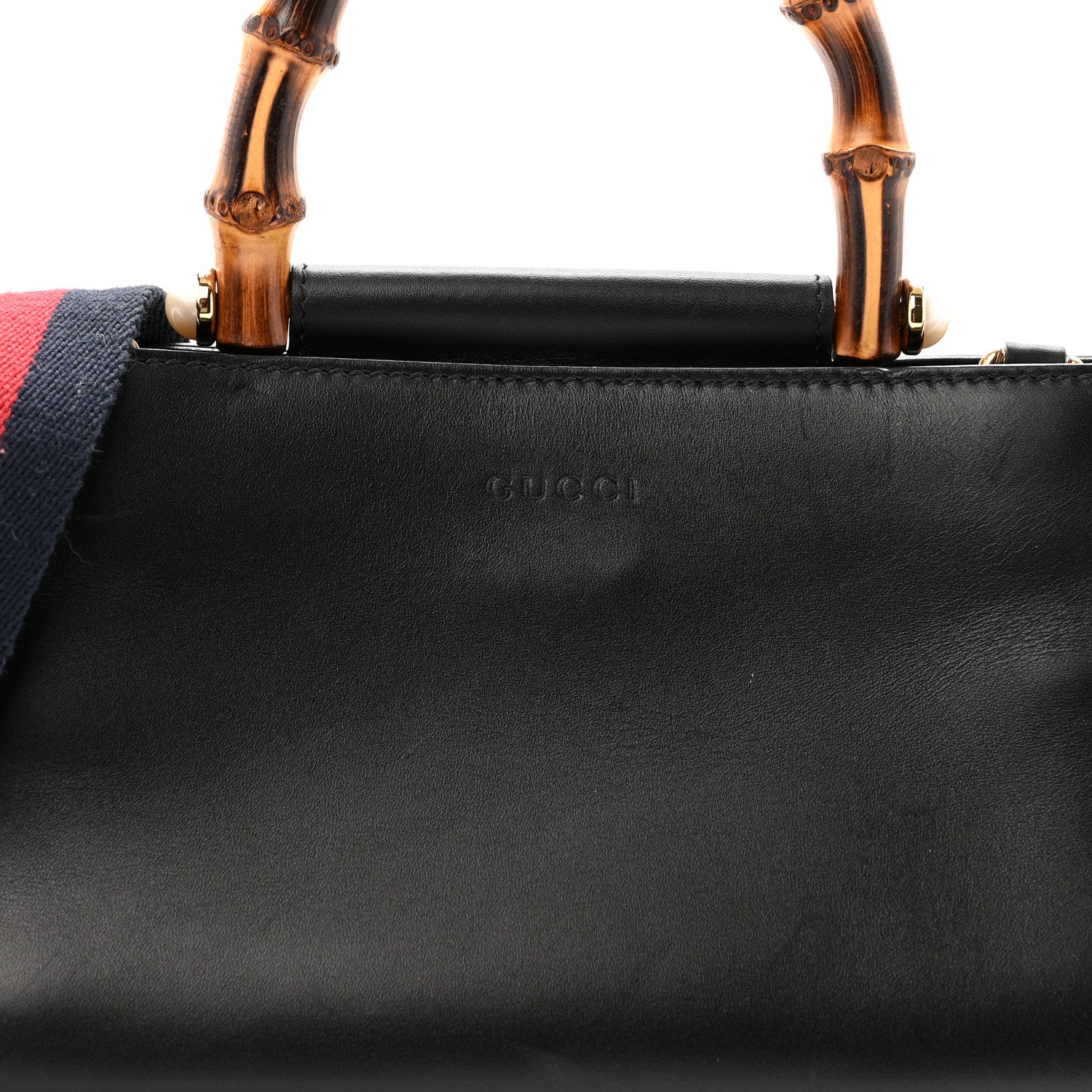 Nappa Bamboo Web Mini Nymphaea Top Handle Bag Black