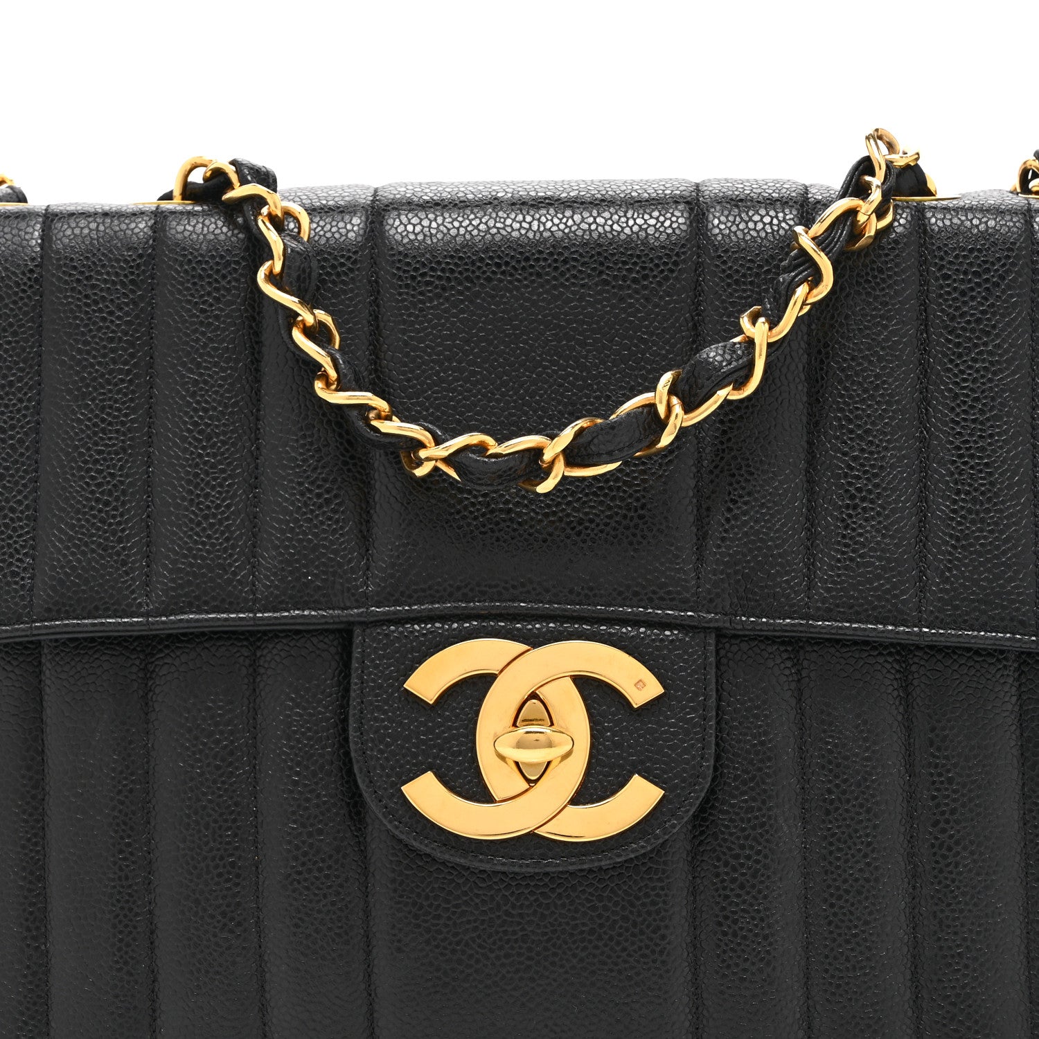 Caviar Vertical Quilted Jumbo Single Flap Black