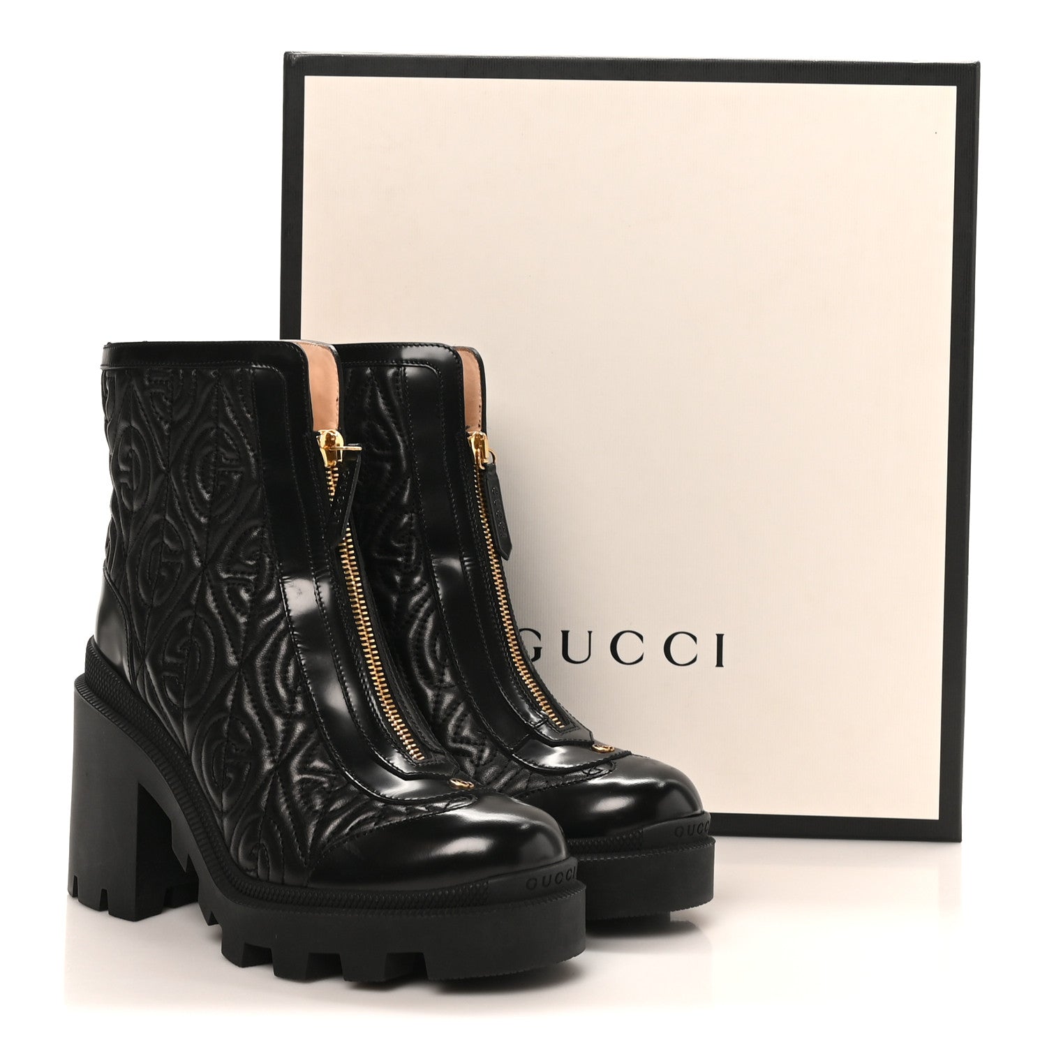 Calfskin Nappa Rhombus Quilted Trip Ankle Boots 36.5 Black