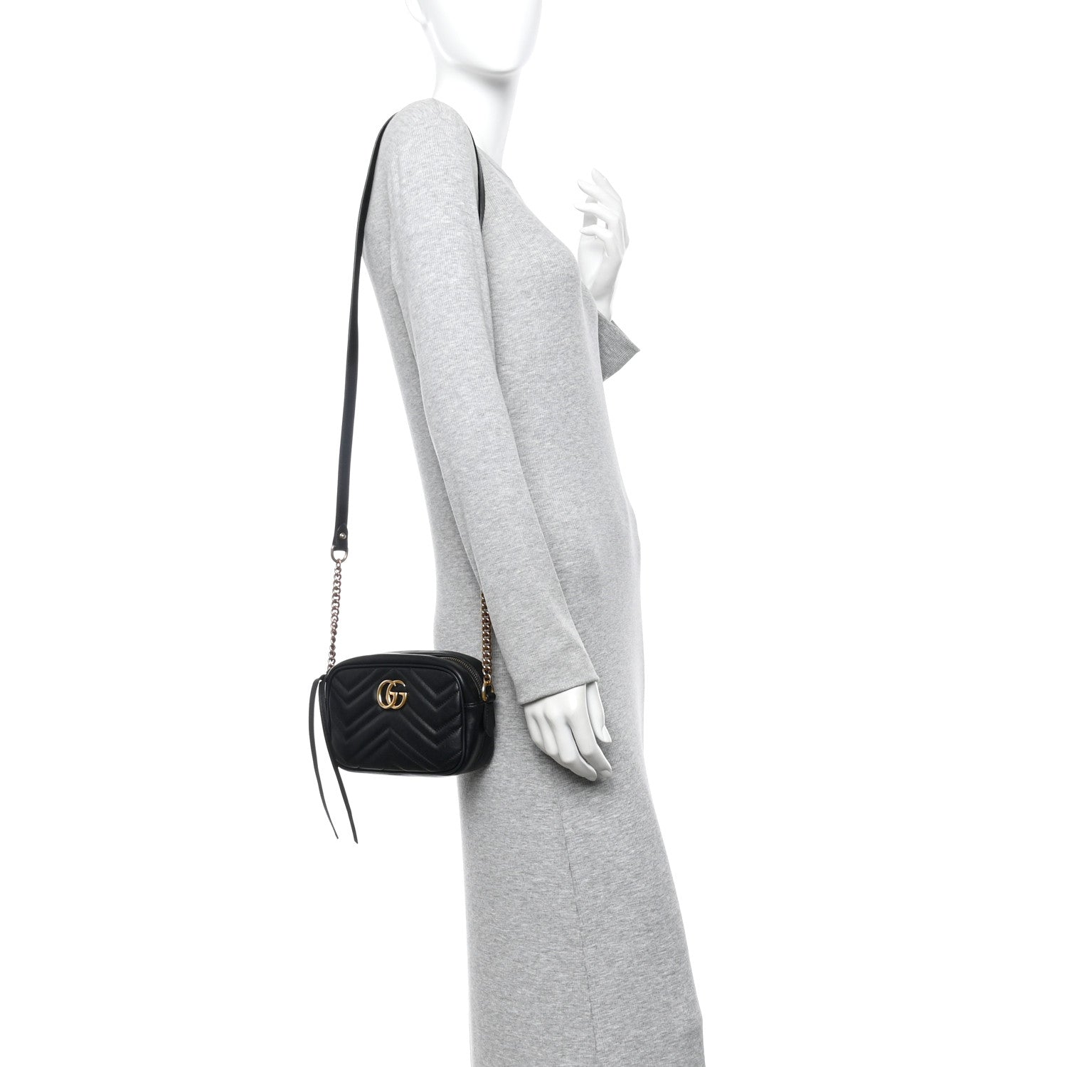 Calfskin Matelasse Mini GG Marmont Chain Shoulder Bag Black