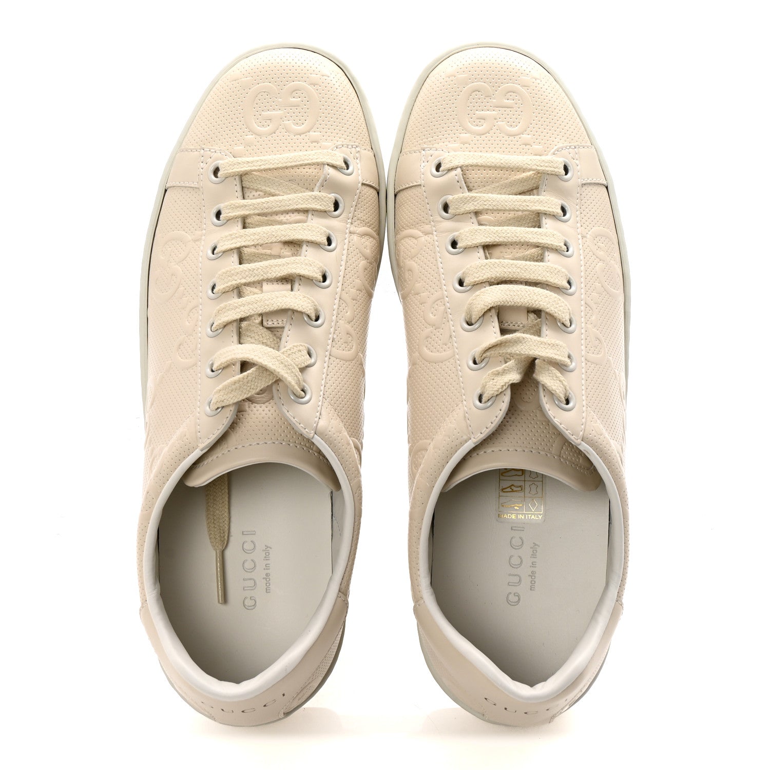 Calfskin GG Tennis Embossed Womens Ace Sneakers 39 Mystic White