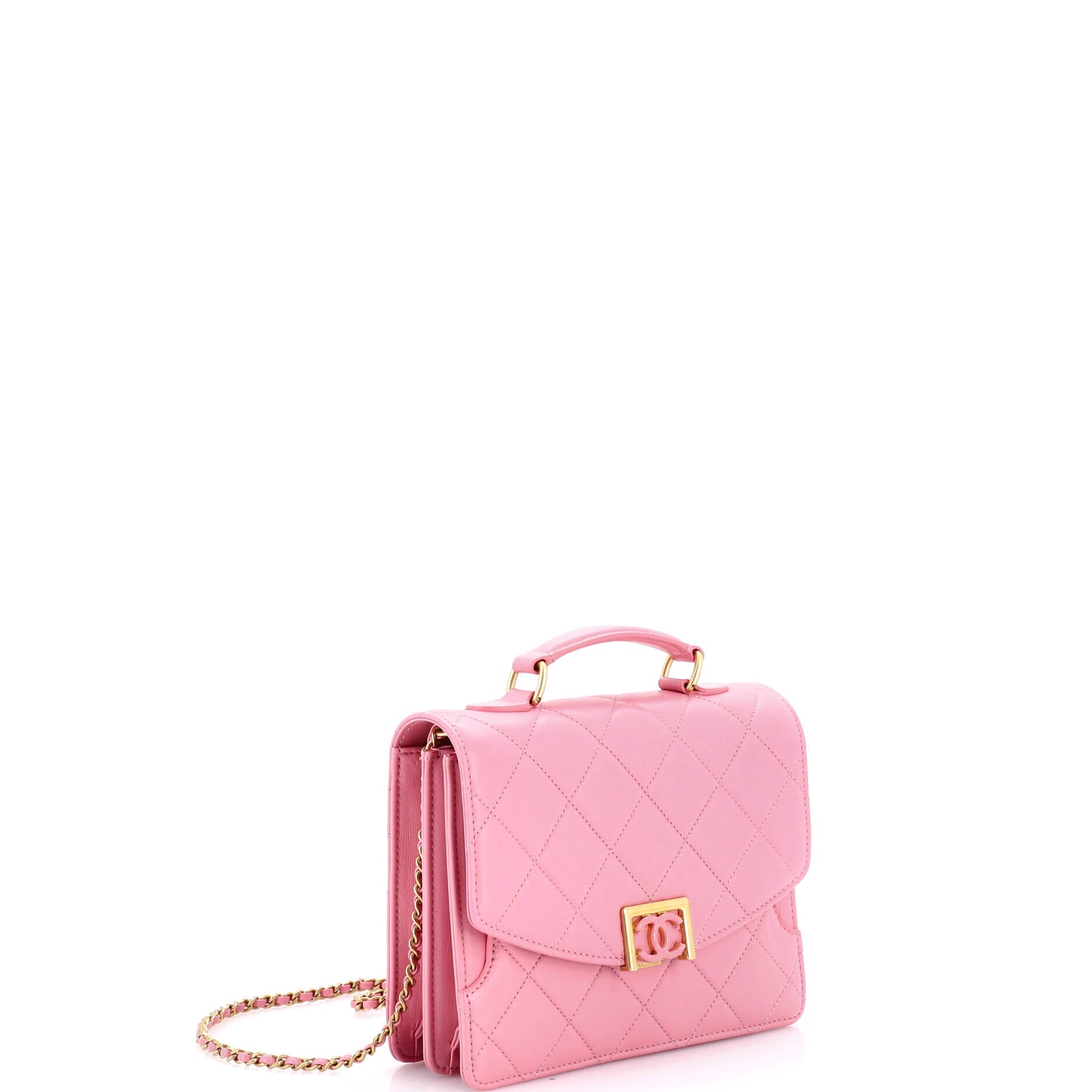 Square Top Handle Convertible Flap Bag Quilted Lambskin Small