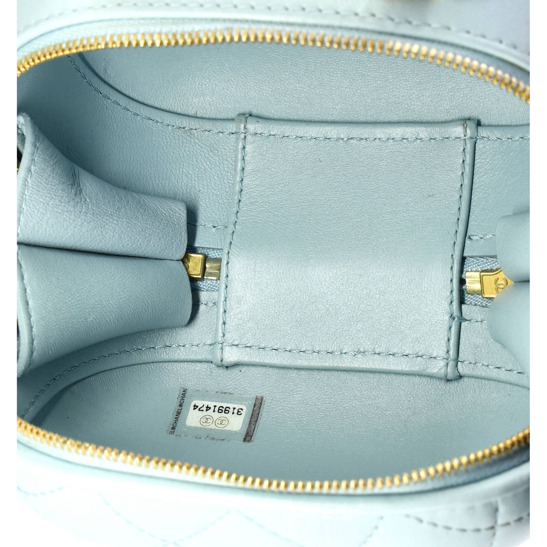 CC Bubble Top Handle Vanity Case with Chain Quilted Lambskin Small