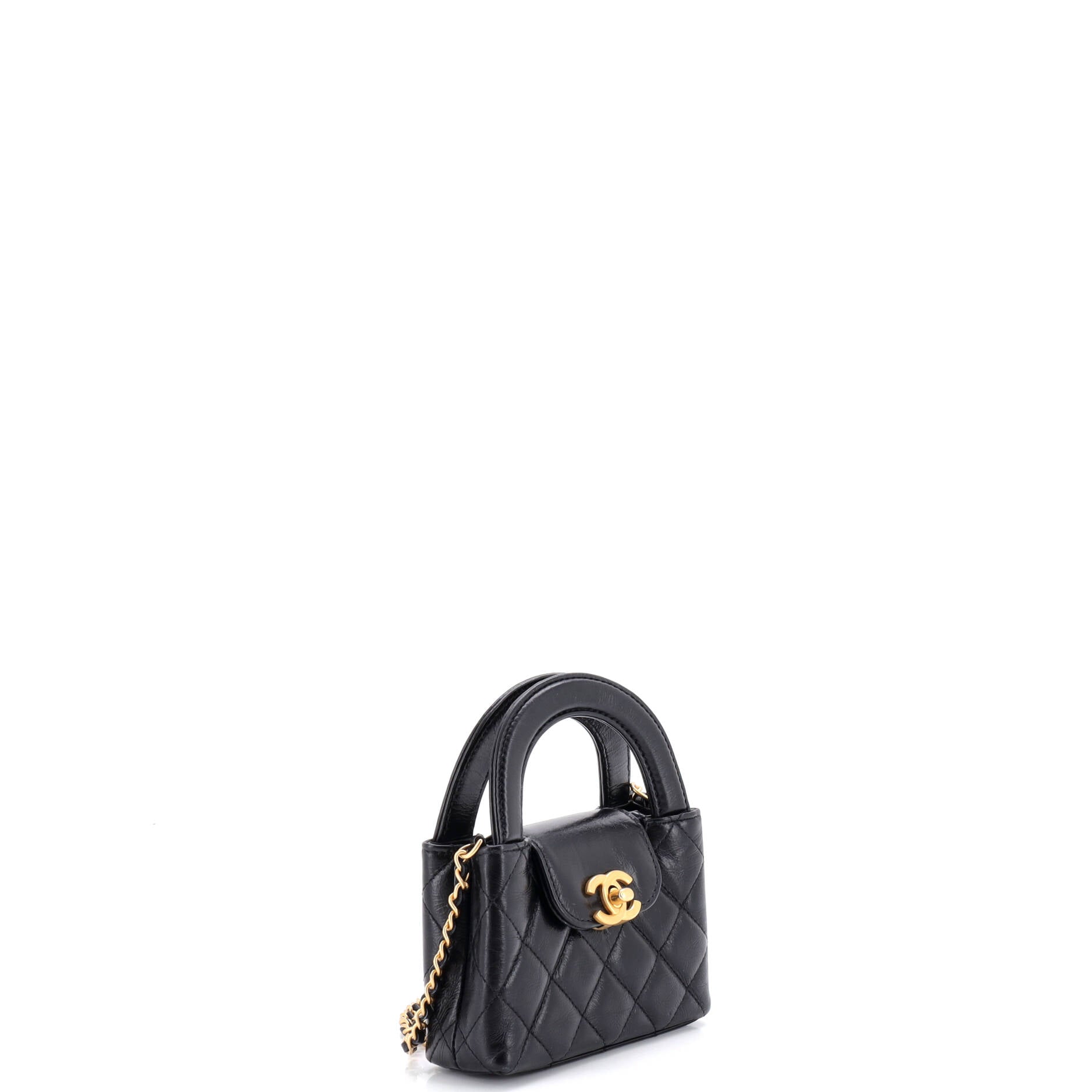 Kelly Top Handle Shopping Bag Quilted Shiny Aged Calfskin Nano