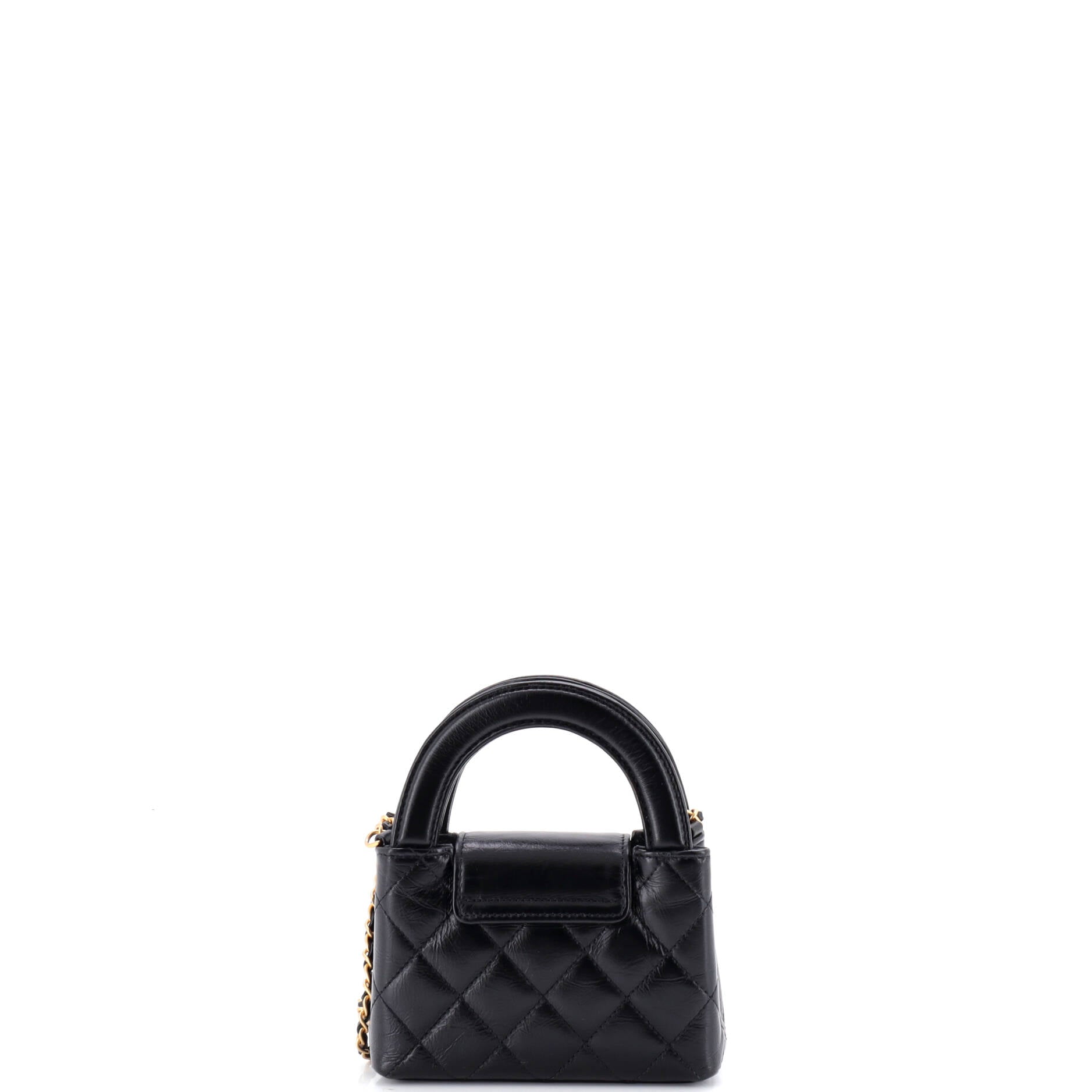 Kelly Top Handle Shopping Bag Quilted Shiny Aged Calfskin Nano